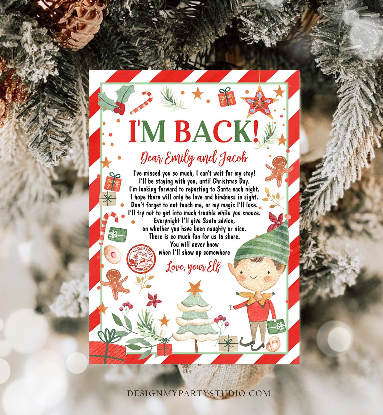 Editable Elf Arrival Letter Return Letter Christmas Elf I'm Back Letter from Elf Welcome Hello from Elf Kids Digital Printable Template 0358