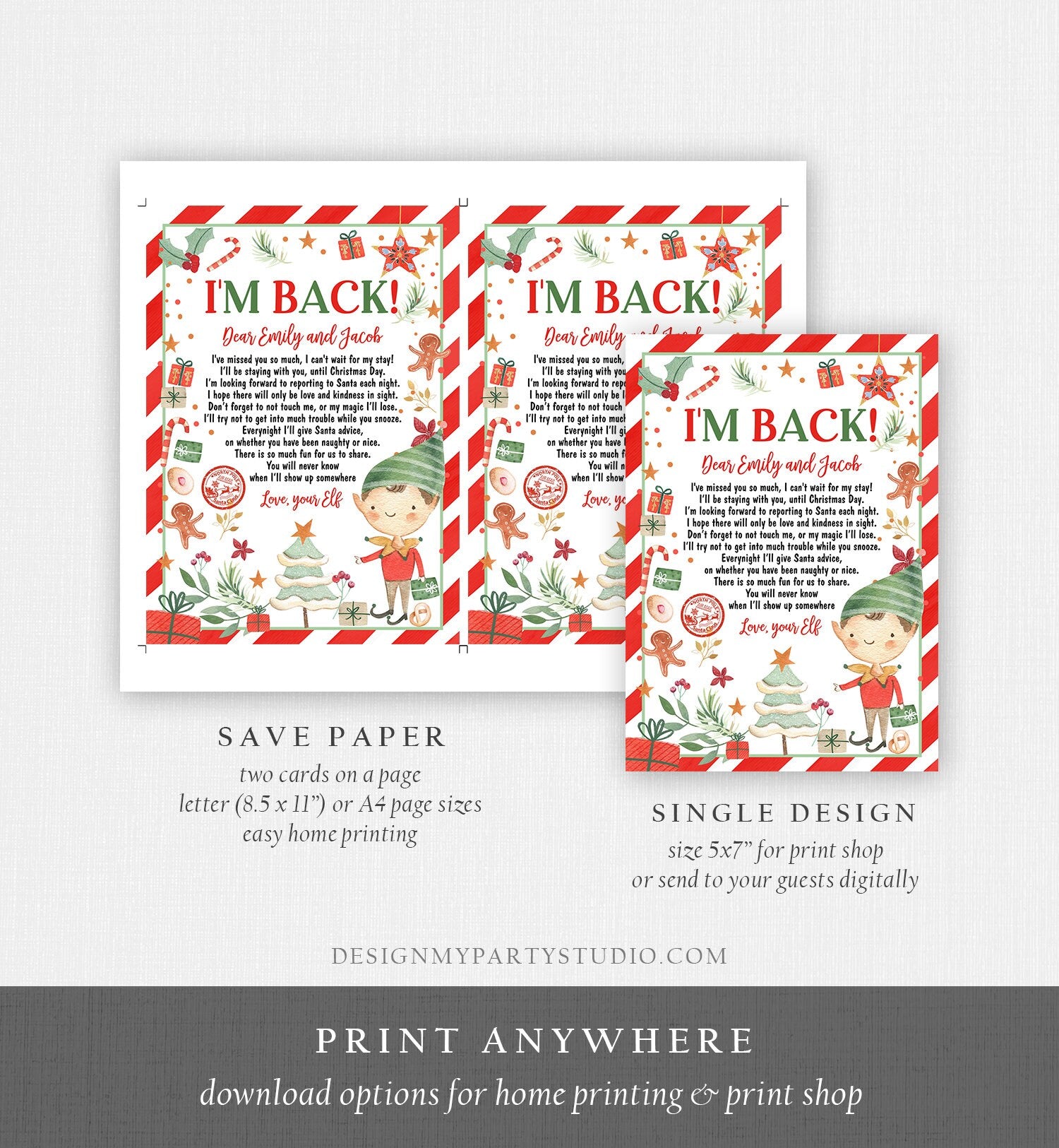 Editable Elf Arrival Letter Return Letter Christmas Elf I'm Back Letter from Elf Welcome Hello from Elf Kids Digital Printable Template 0358