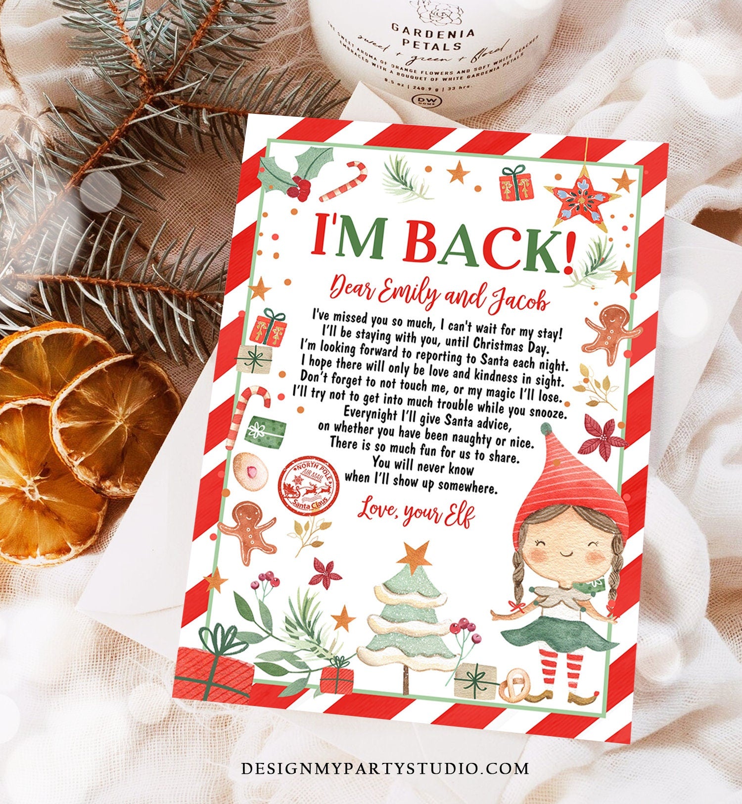 Editable Elf Arrival Letter Return Letter Christmas Elf I'm Back Letter from Elf Welcome Hello from Elf Girl Digital Printable Template 0358