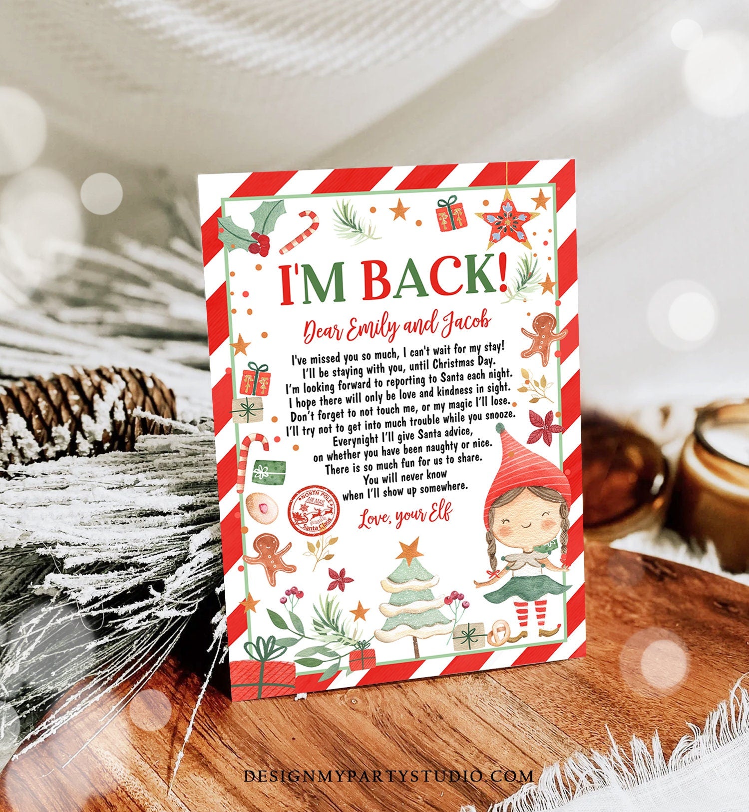 Editable Elf Arrival Letter Return Letter Christmas Elf I'm Back Letter from Elf Welcome Hello from Elf Girl Digital Printable Template 0358