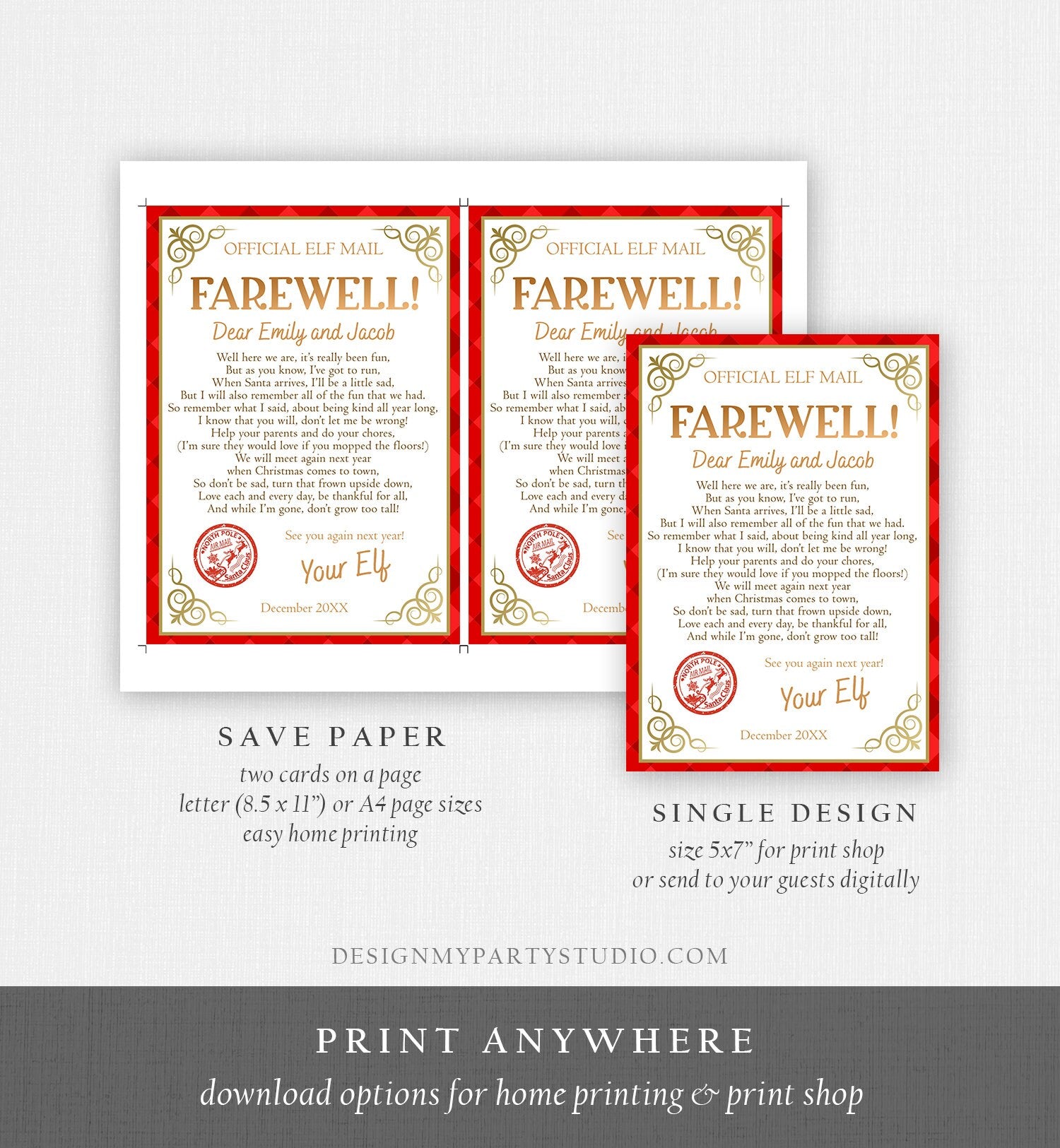 Editable Elf Farewell Letter Departure Letter Christmas Goodbye from Your Elf Christmas Elf Letter Santa Claus Poem Printable Template 0497