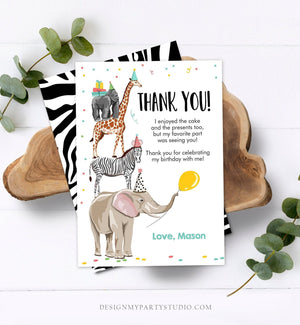 Editable Thank You Card Party Animals Thank you Note Wild Safari Animals Boy Jungle Zoo Download Printable Template Digital Corjl 0142