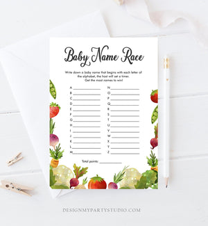 Editable Baby Name Race Baby Shower Game Locally Grown Farmers Market Fruit Vegetables Farm Barn Fun Names Corjl Template Printable 0144