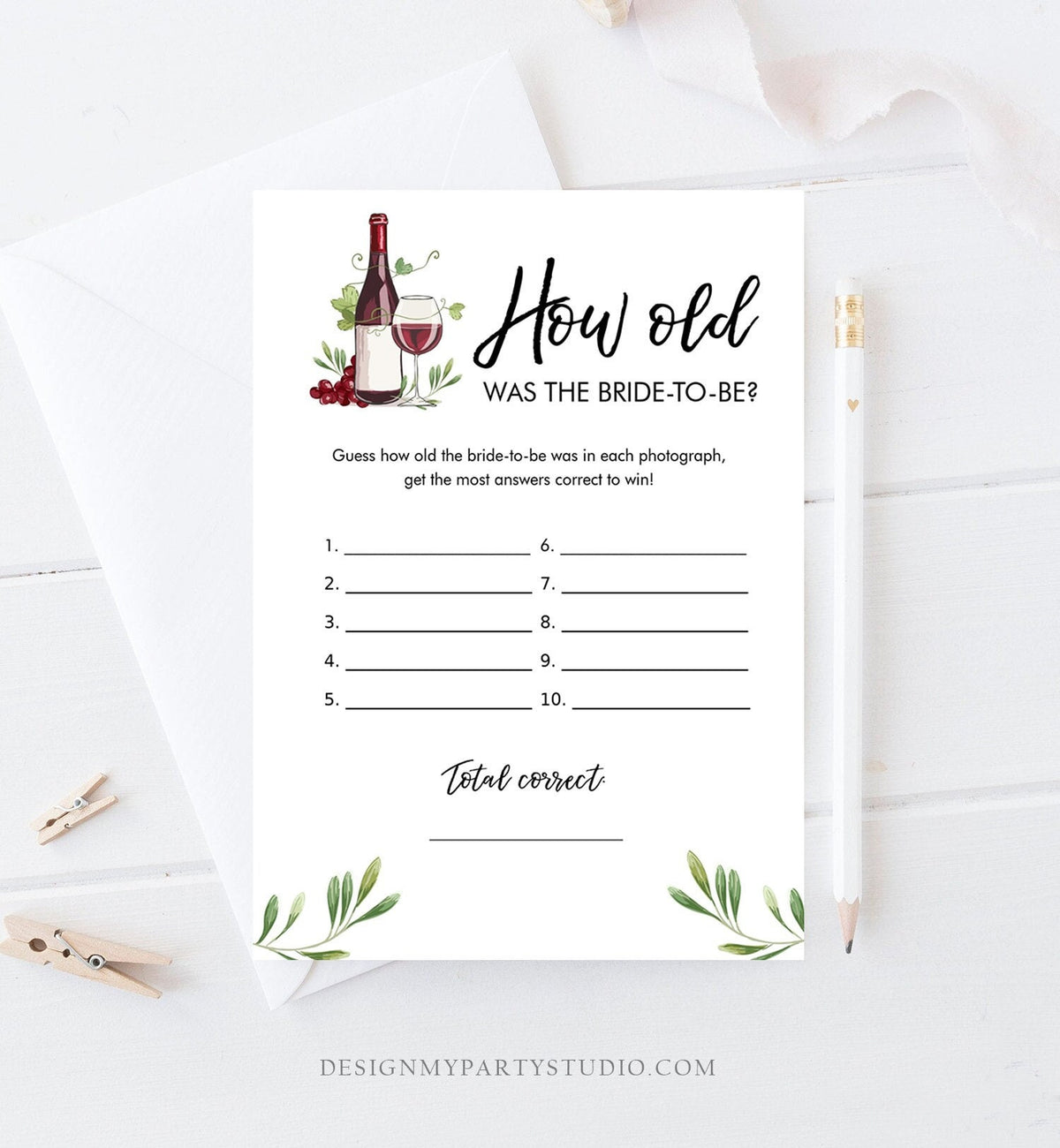 Editable How Old Was The Bride-to-Be Bridal Shower Game Wine Tasting Vineyard Grapes Wedding Shower Activity Digital Template Printable 0234