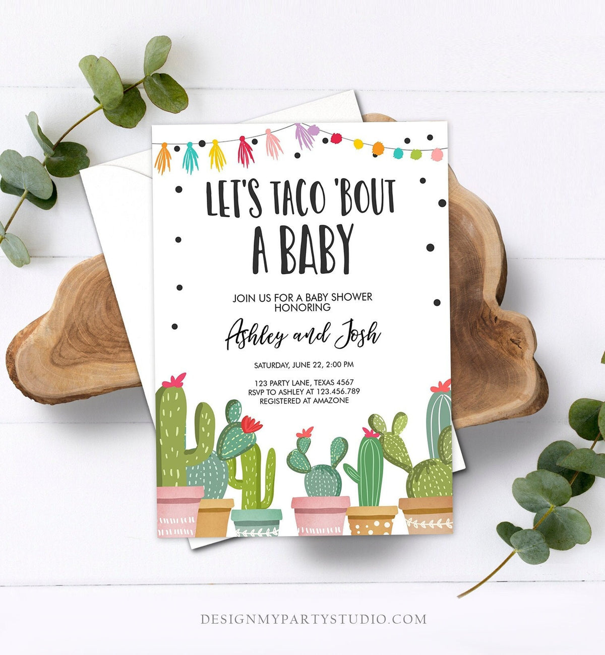 Editable Taco Bout a Baby Shower Invitation Cactus Mexican Fiesta Baby Sprinkle Couples Taco Digital Download Evite Template Printable 0254