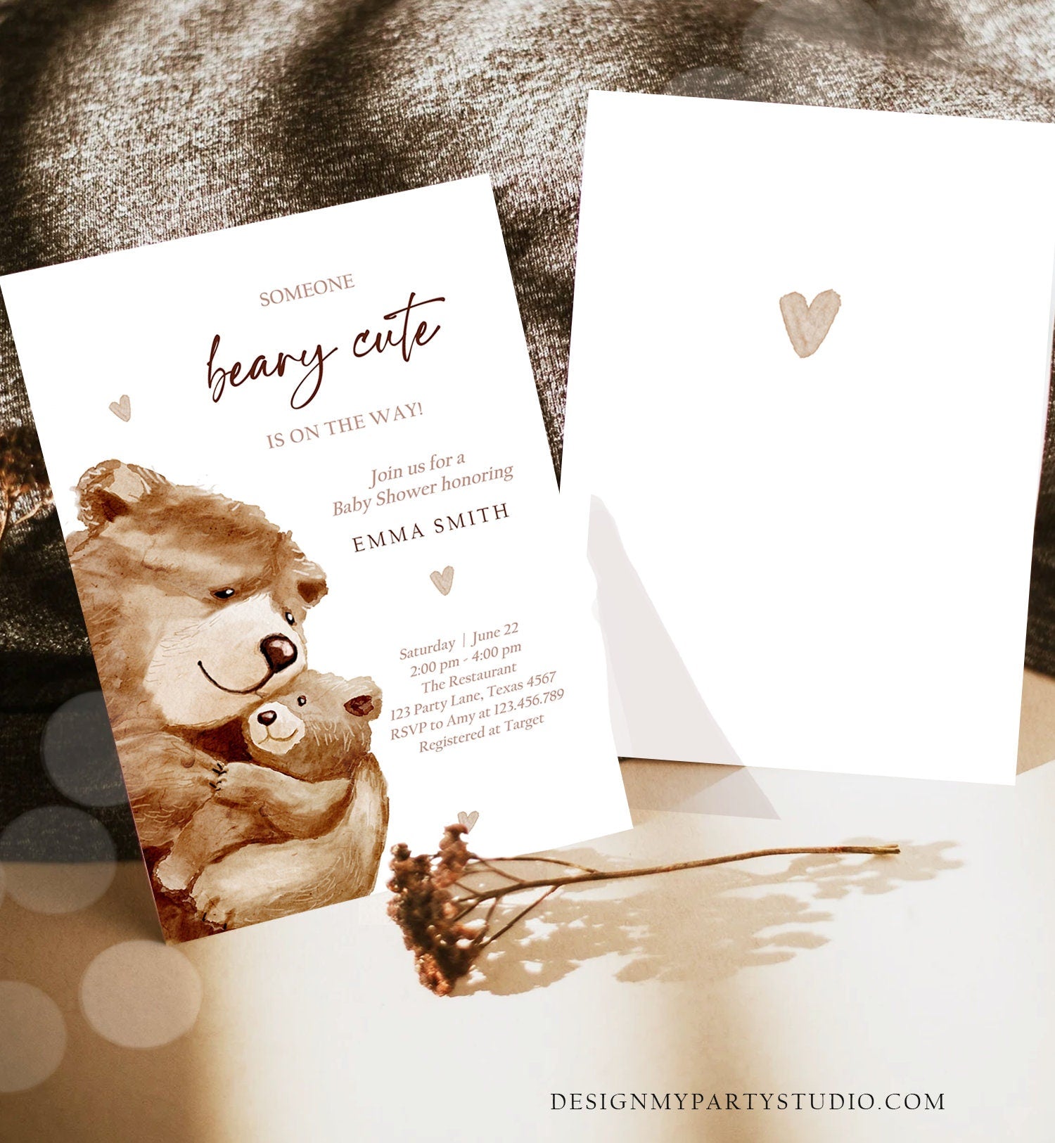 Editable We Can Bearly Wait Baby Shower Invitation Teddy Bear Gender Neutral Brown Boho Watercolor Printable Template Instant Download Evite