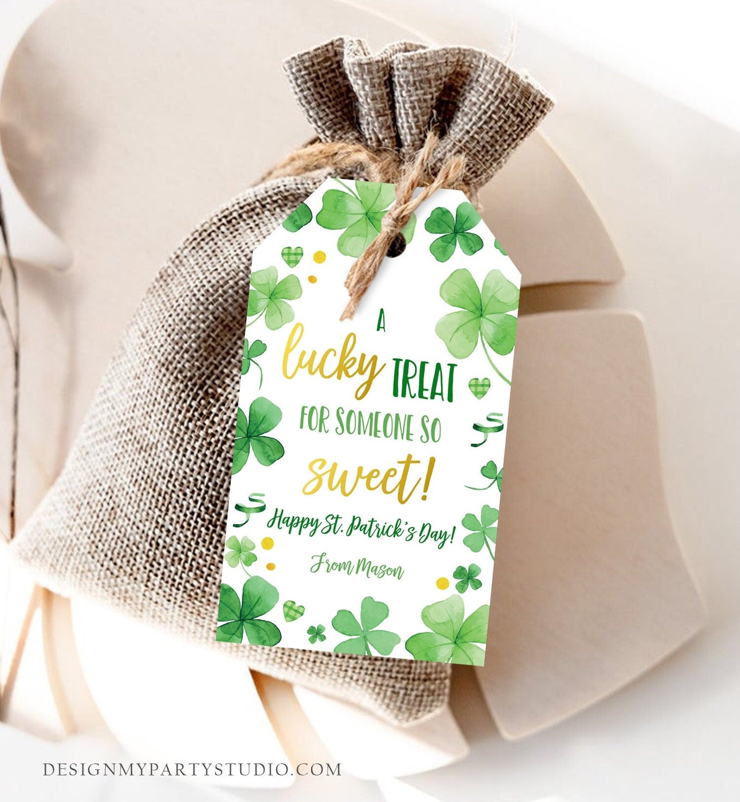 Editable St. Patrick's Day Tag Lucky Treat for Someone Sweet Tag Friend School Classroom Gift Classmate Shamrock Teacher Template Corjl 0451