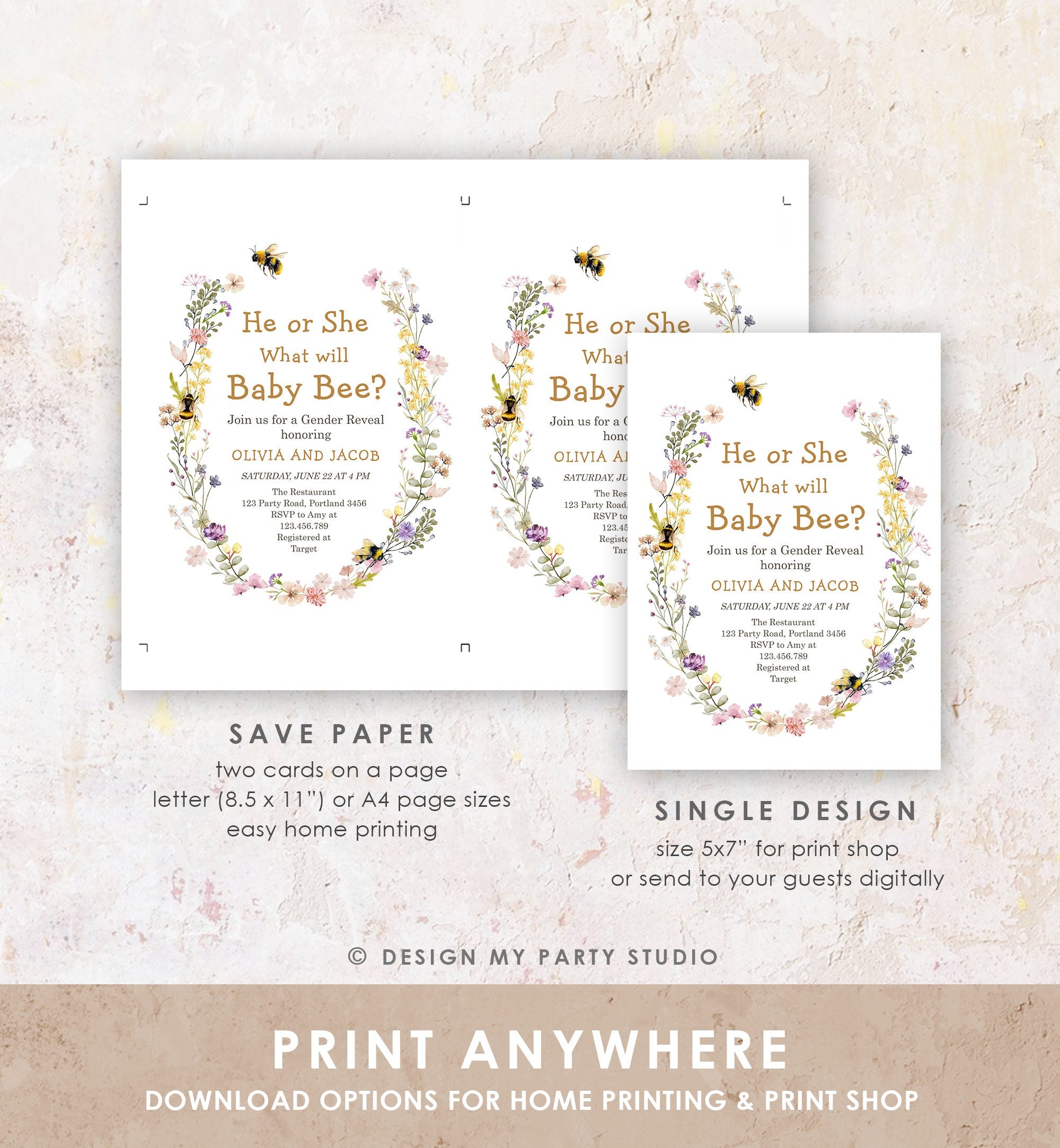 Editable Bee Gender Reveal Invitation What Will Baby Bee Invitation Gender Neutral Honey Instant Download Template Digital Corjl 0502