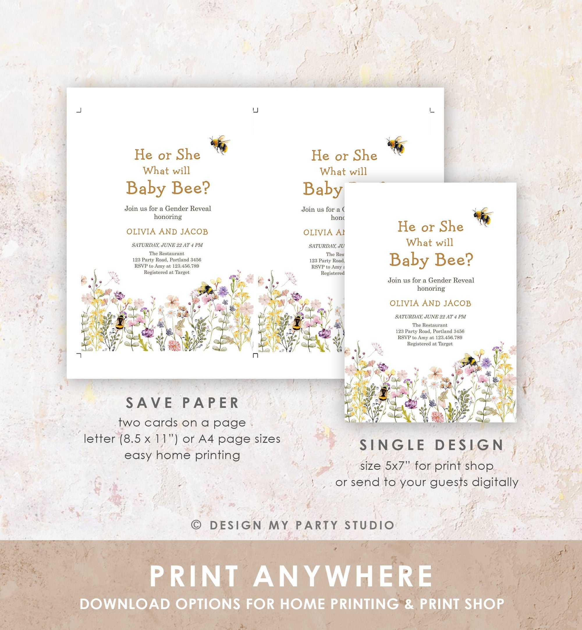 Editable Bee Gender Reveal Invitation What Will Baby Bee Invitation Gender Neutral Honey Instant Download Template Digital Corjl 0502