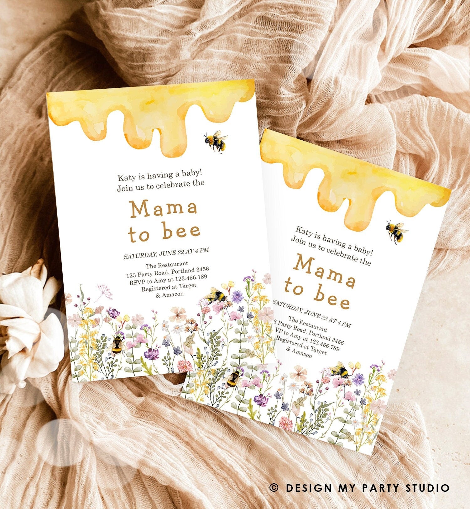 Editable Mama to Bee Invitation Wildflower Baby Shower Bee Honey Boho Mommy to Bee Summer Instant Download Template Digital Corjl 0502