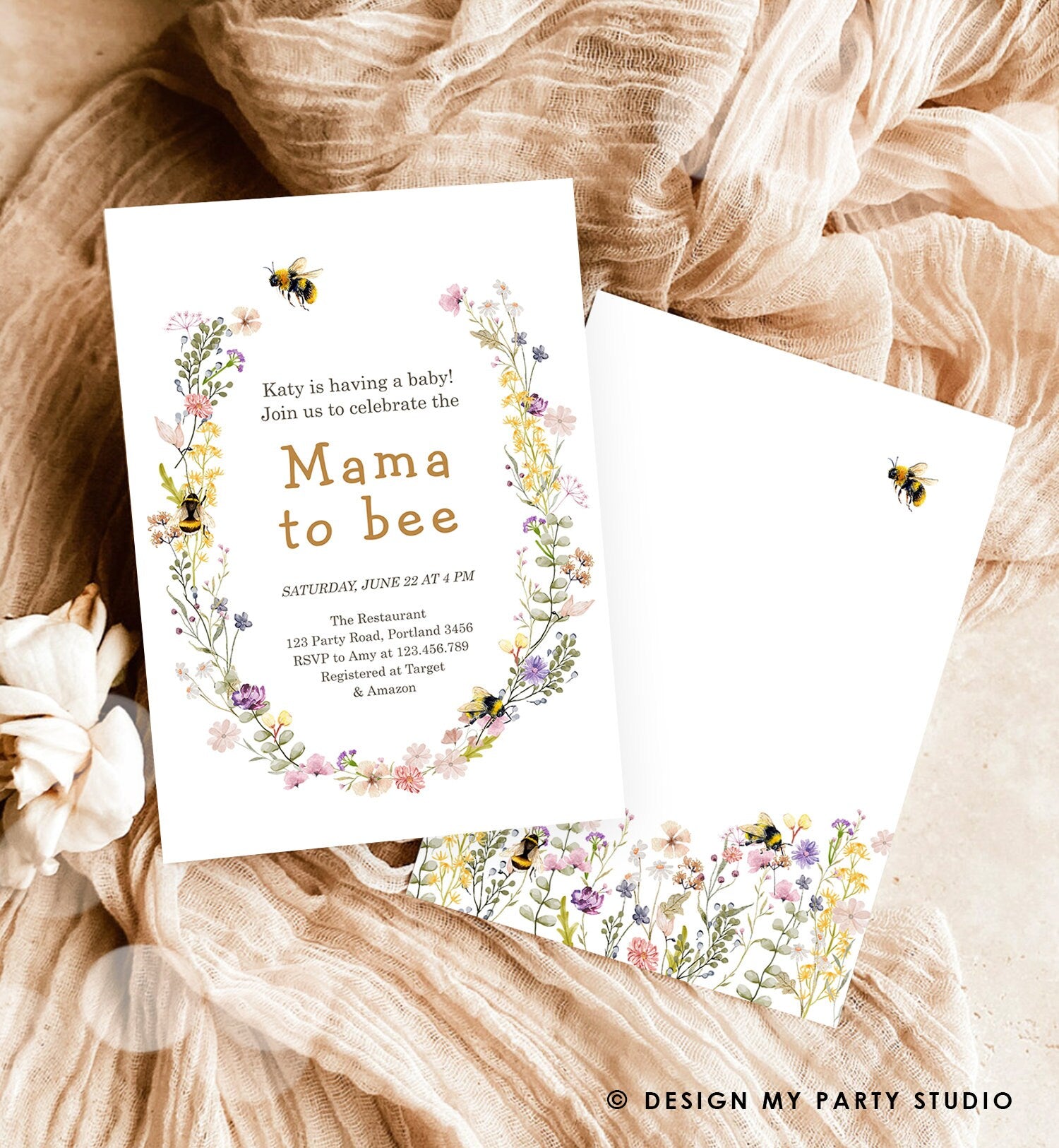 Editable Mama to Bee Invitation Wildflower Baby Shower Bee Honey Boho Mommy to Bee Summer Instant Download Template Digital Corjl 0502