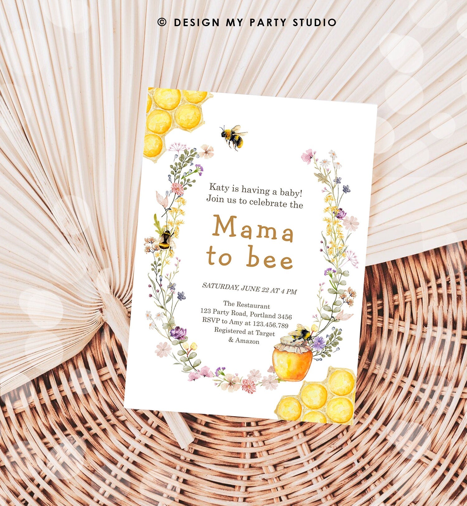 Editable Mama to Bee Invitation Wildflower Baby Shower Bee Honey Boho Mommy to Bee Summer Instant Download Template Digital Evite 0502