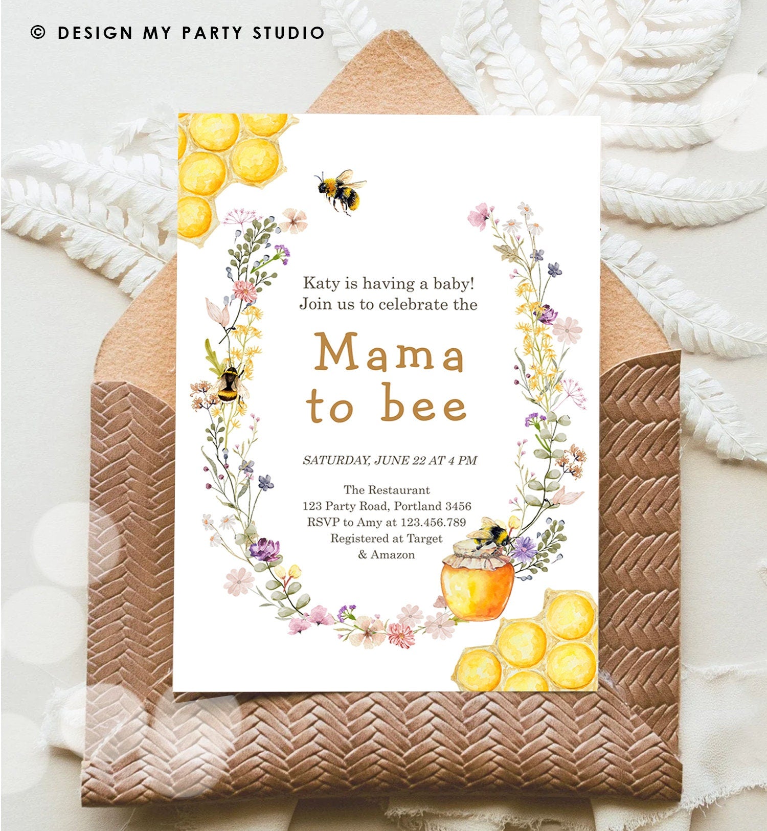 Editable Mama to Bee Invitation Wildflower Baby Shower Bee Honey Boho Mommy to Bee Summer Instant Download Template Digital Evite 0502