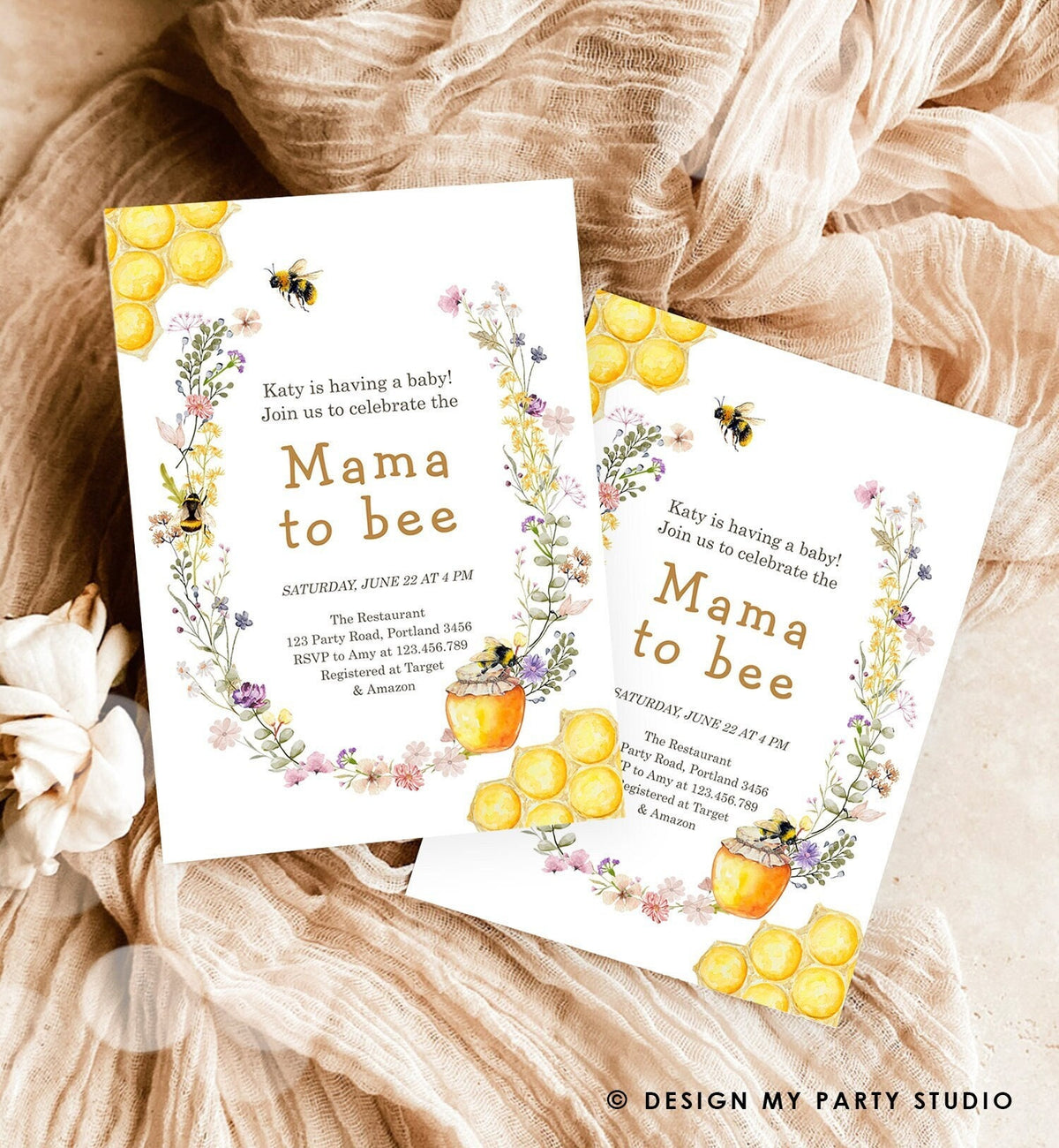 Editable Mama to Bee Invitation Wildflower Baby Shower Bee Honey Boho Mommy to Bee Summer Instant Download Template Digital Evite 0502