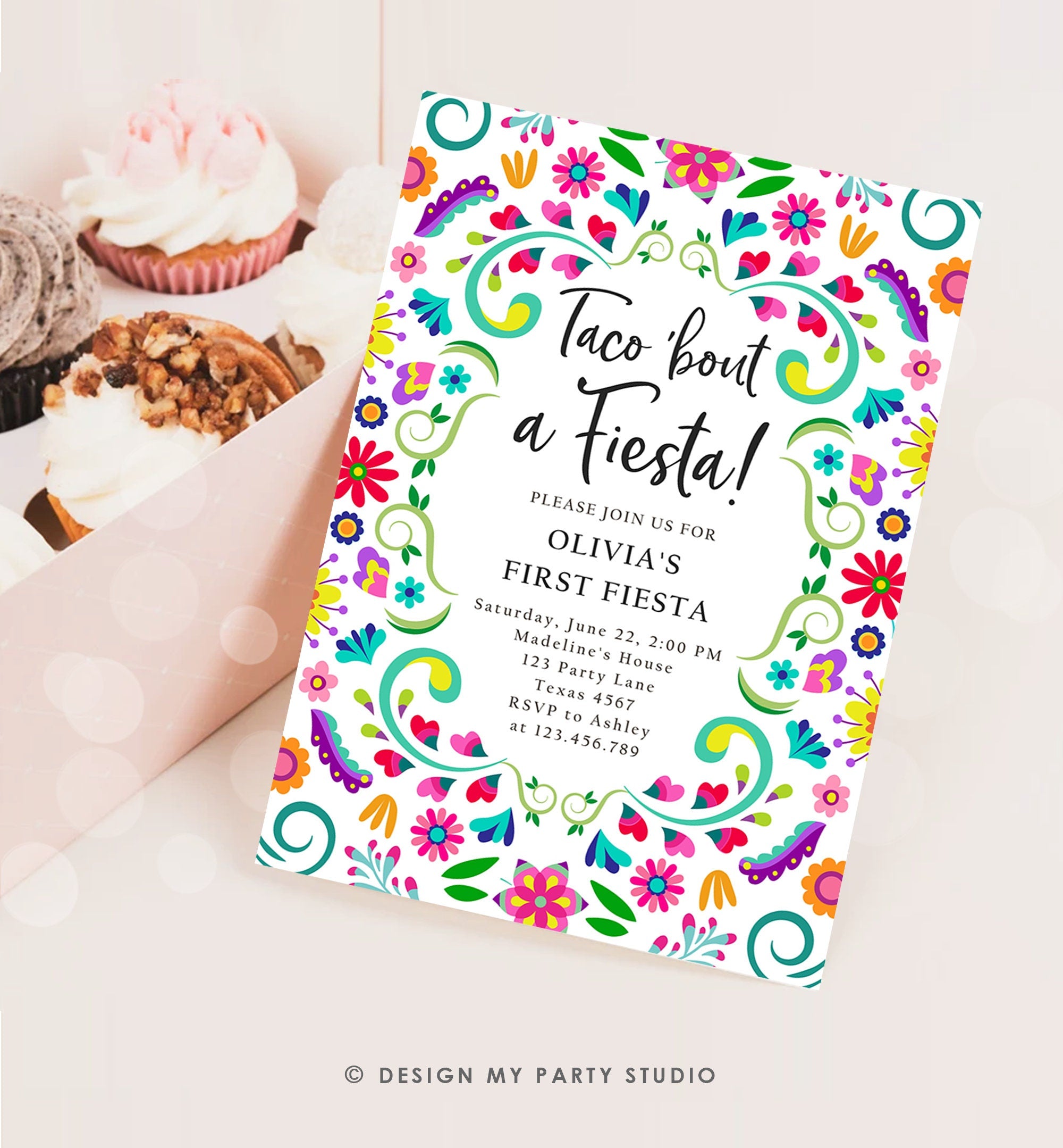 Editable Taco Bout a Fiesta Birthday Invitation Fiesta ANY AGE Floral Mexican Party Cinco de Mayo Download Printable Corjl Template 0466