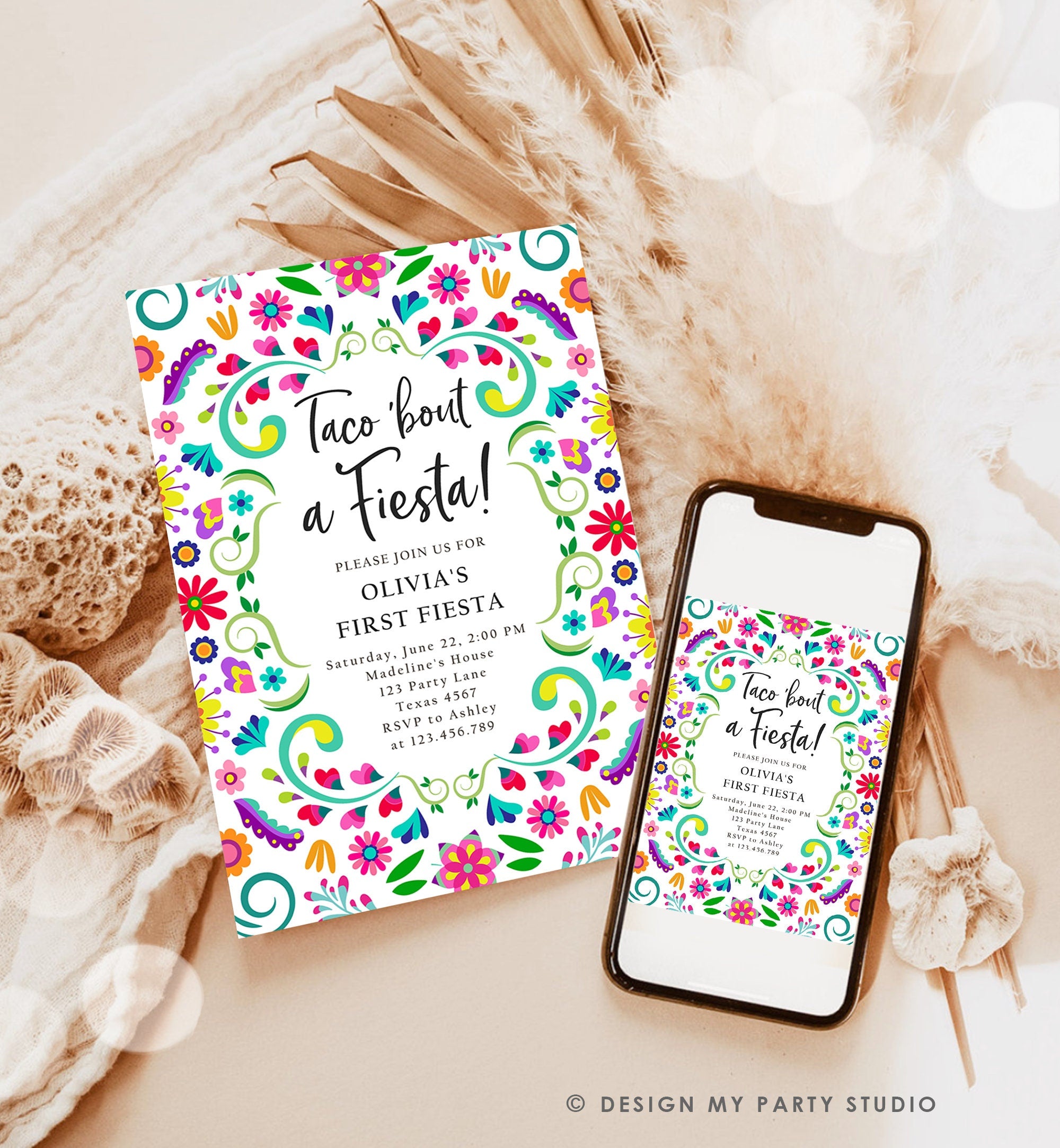 Editable Taco Bout a Fiesta Birthday Invitation Fiesta ANY AGE Floral Mexican Party Cinco de Mayo Download Printable Corjl Template 0466