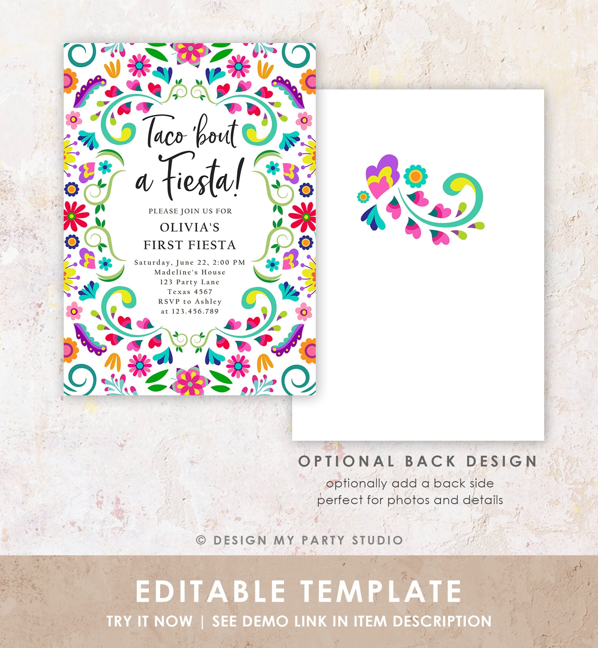 Editable Taco Bout a Fiesta Birthday Invitation Fiesta ANY AGE Floral Mexican Party Cinco de Mayo Download Printable Corjl Template 0466