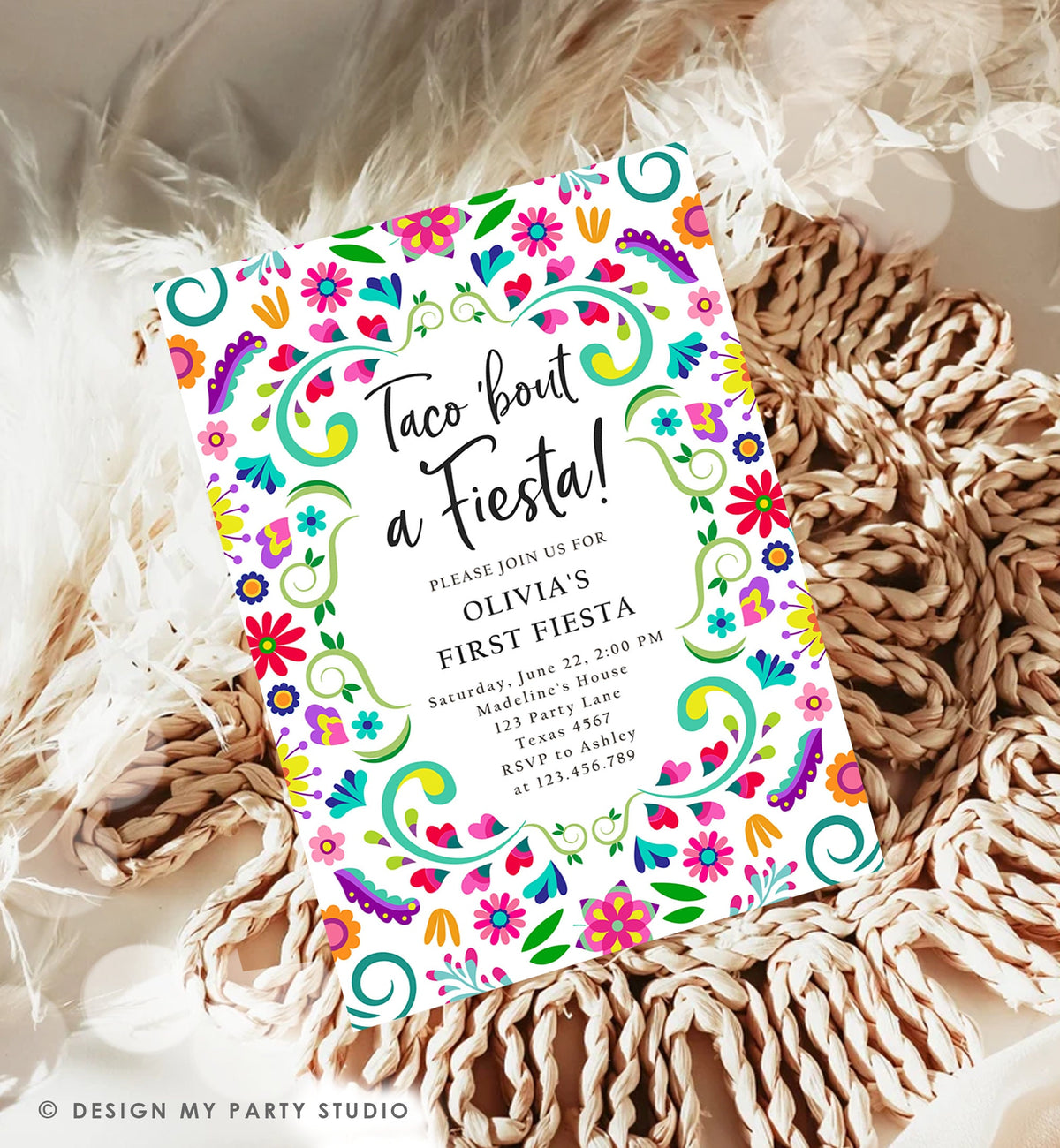 Editable Taco Bout a Fiesta Birthday Invitation Fiesta ANY AGE Floral Mexican Party Cinco de Mayo Download Printable Corjl Template 0466