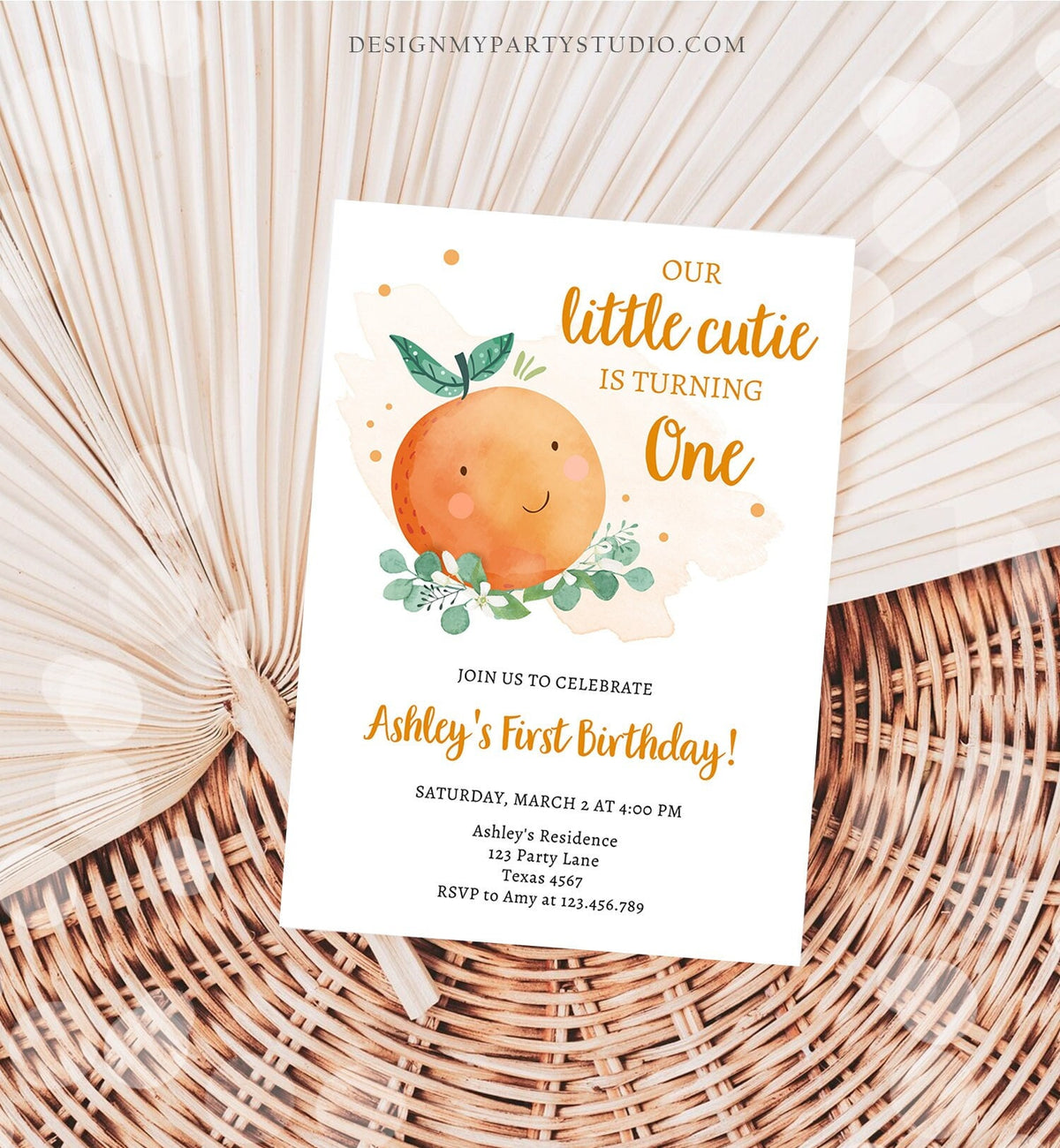 Editable Little Cutie Birthday Invitation Clementine Oranges Party Citrus Gender Neutral Download Printable Digital Evite Template 0430