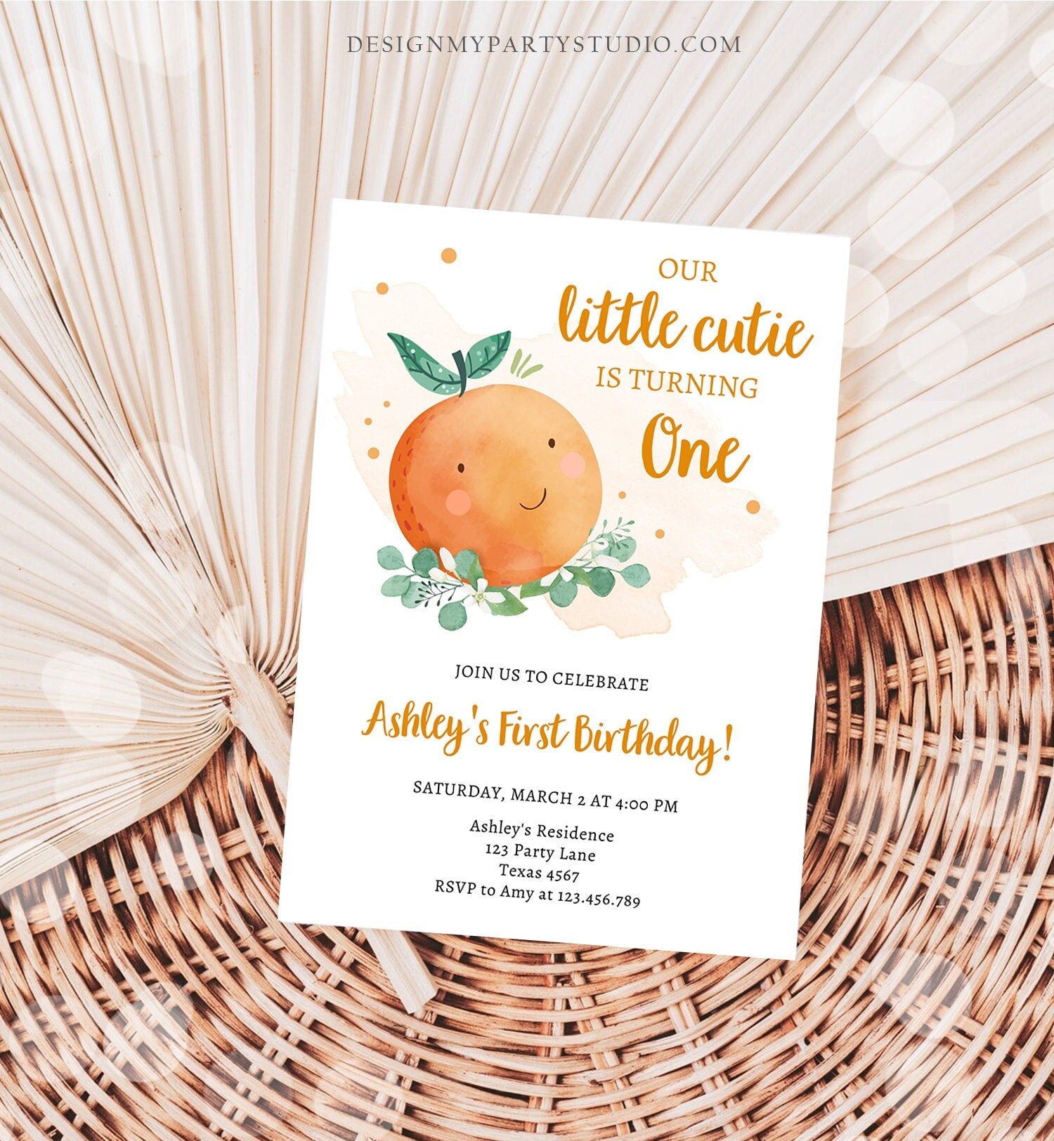 Editable Little Cutie Birthday Invitation Clementine Oranges Party Citrus Gender Neutral Download Printable Digital Evite Template 0430