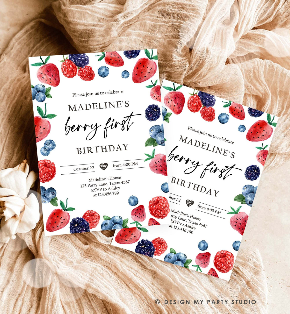 Editable Berry Sweet Birthday Invitation Blueberry Strawberry Raspberry Party Farmers Market Picking Printable Template Corjl Digital 0399