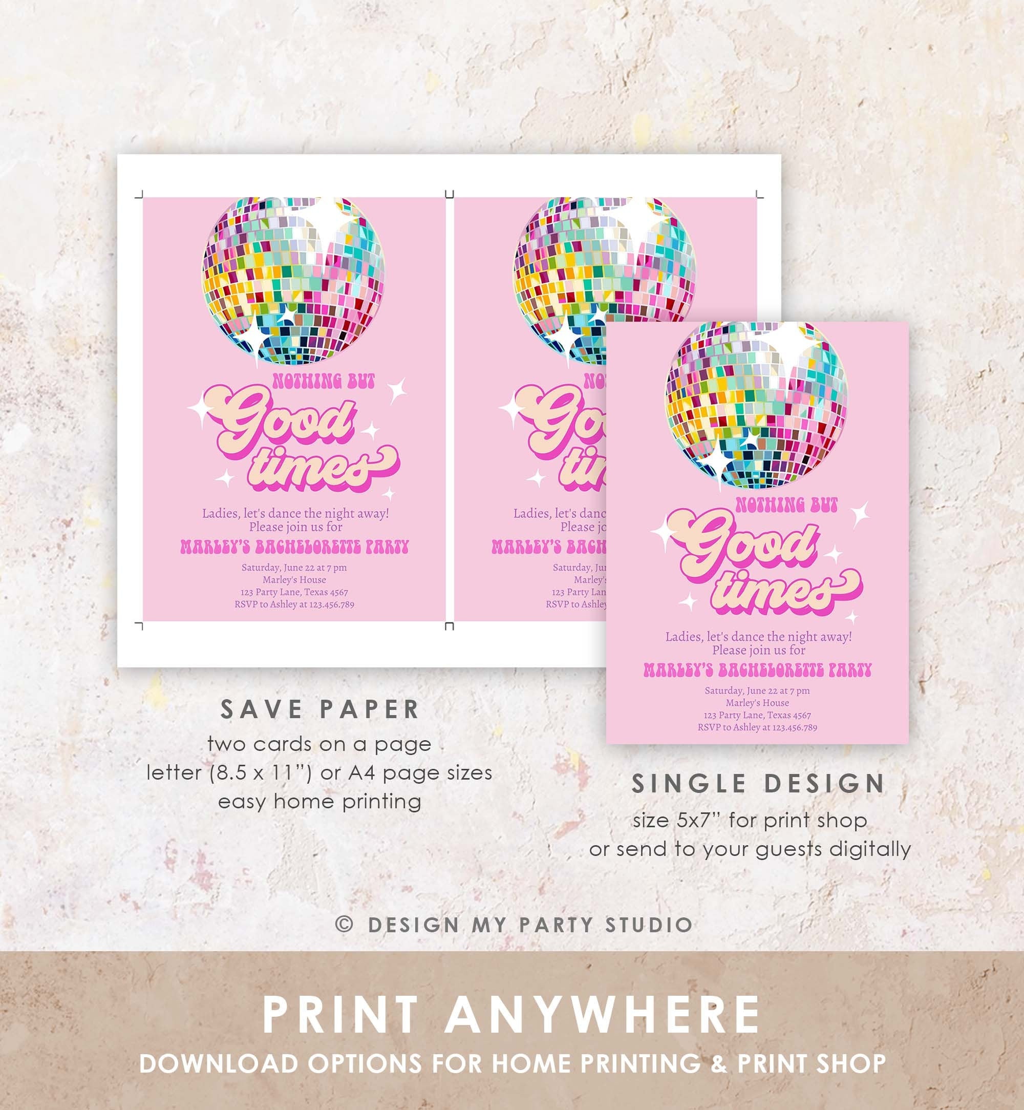 Editable Disco bachelorette party invitation Last Disco Bachelorette Invite Disco Ball Pink Digital Download Evite Template Printable 0501