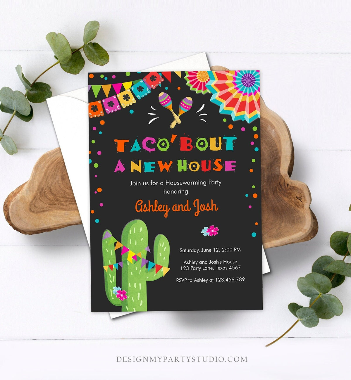 Editable Taco Bout A New House Housewarming Party Invitation Fiesta New Home Cactus Mexican Digital Download Corjl Template Printable 0045