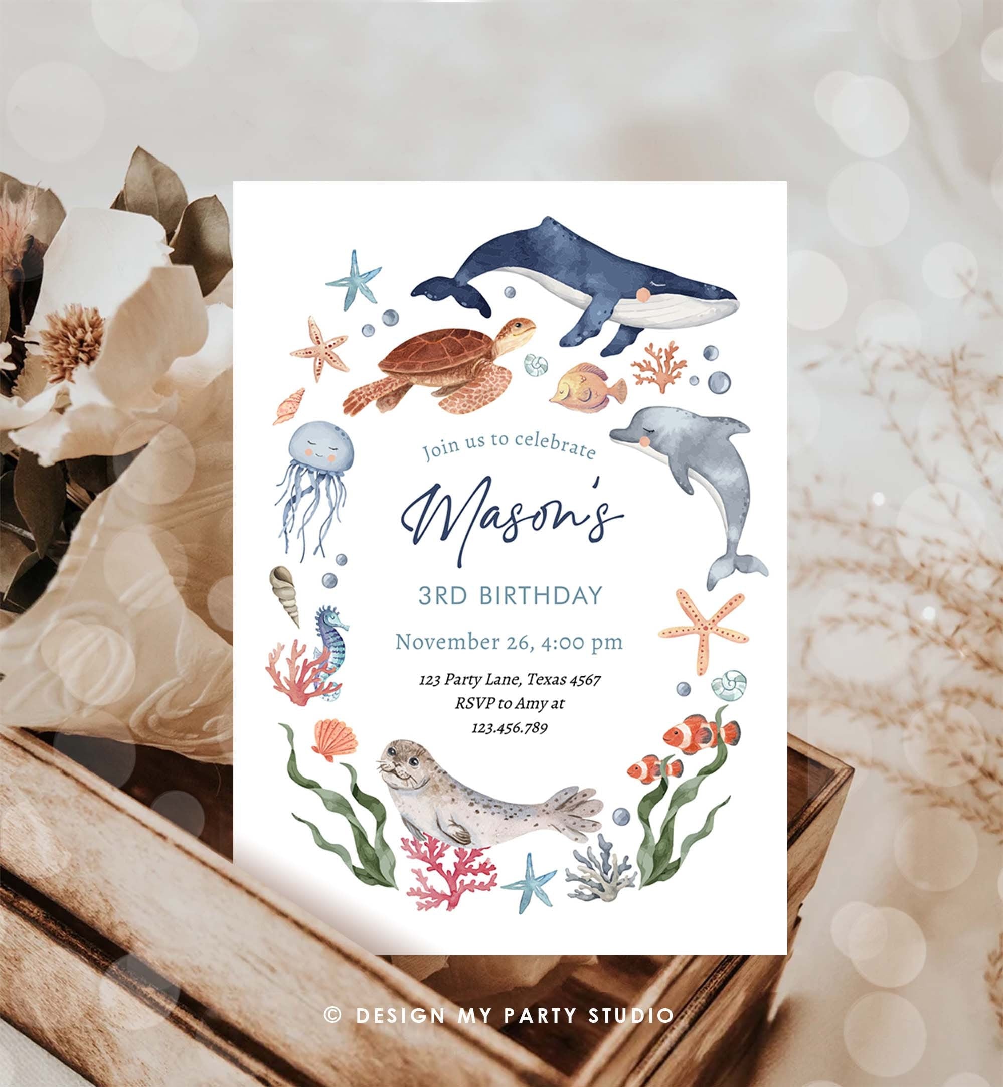 Editable Under The Sea Birthday Invitation Nautical Birthday Party Invite Kids Sea Life Ocean Animals Download Printable Corjl Template 0504