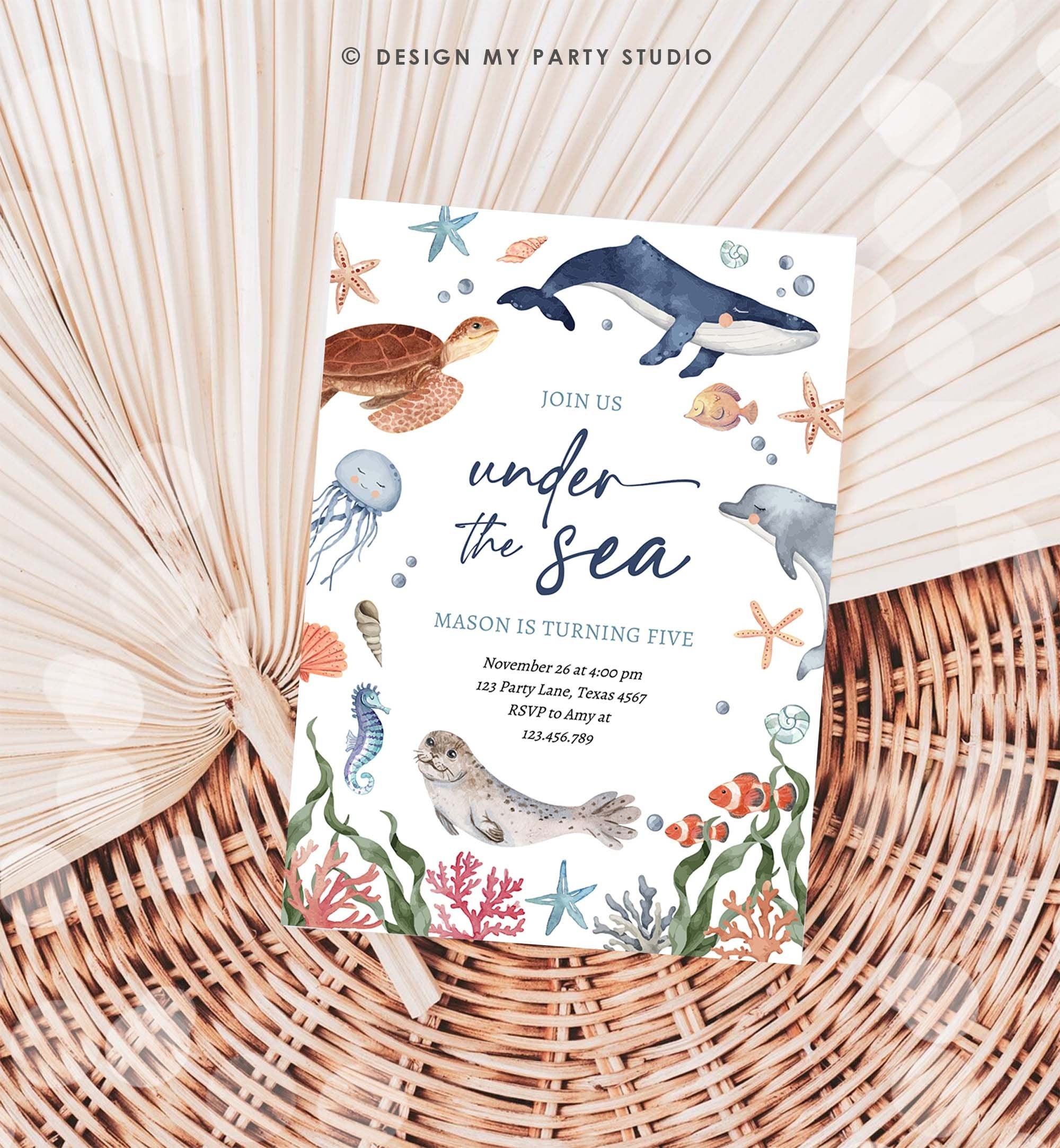 Editable Under The Sea Birthday Invitation Nautical Birthday Party Invite Kids Sea Life Ocean Animals Download Printable Corjl Template 0504