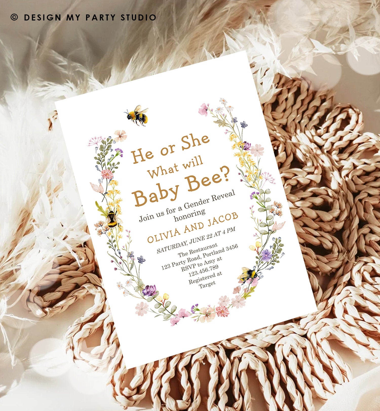 Editable Bee Gender Reveal Invitation What Will Baby Bee Invitation Gender Neutral Honey Instant Download Template Digital Corjl 0502