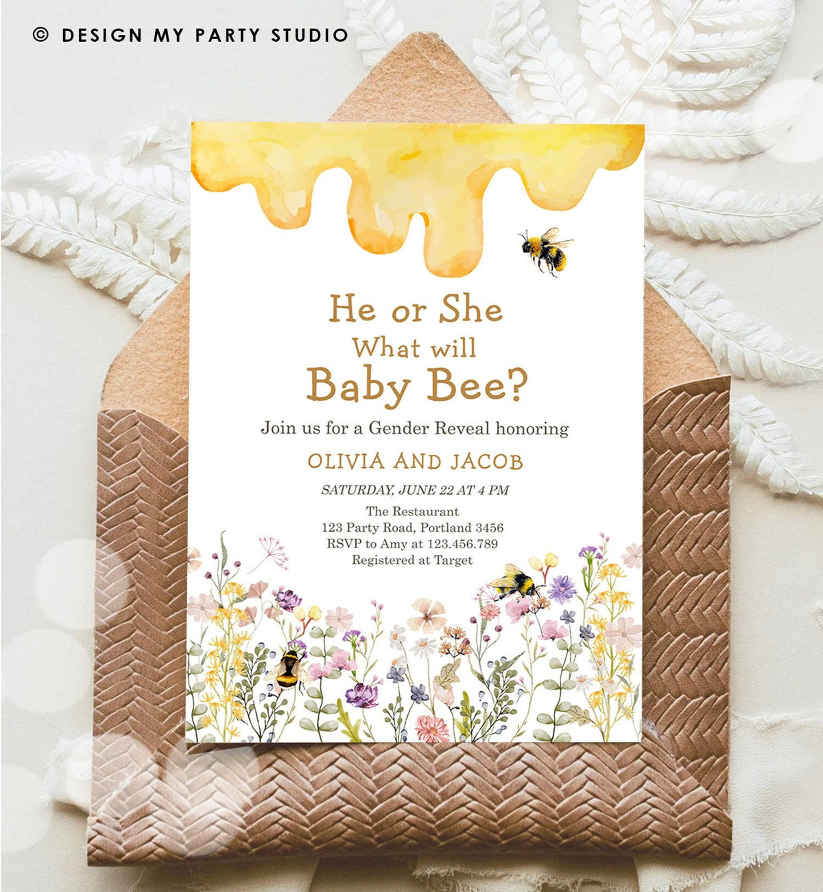 Editable Bee Gender Reveal Invitation What Will Baby Bee Invitation Gender Neutral Honey Digital Download Evite Template Printable 0502