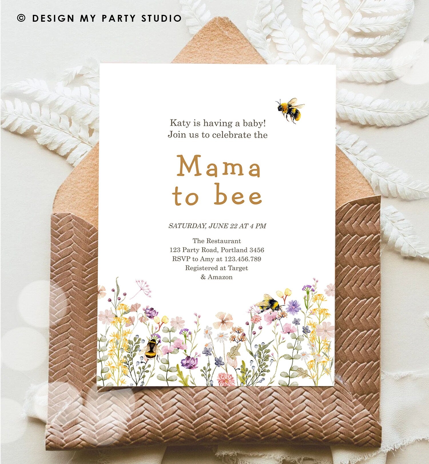 Editable Mama to Bee Invitation Wildflower Baby Shower Bee Honey Boho Mommy to Bee Summer Instant Download Template Digital Corjl 0502