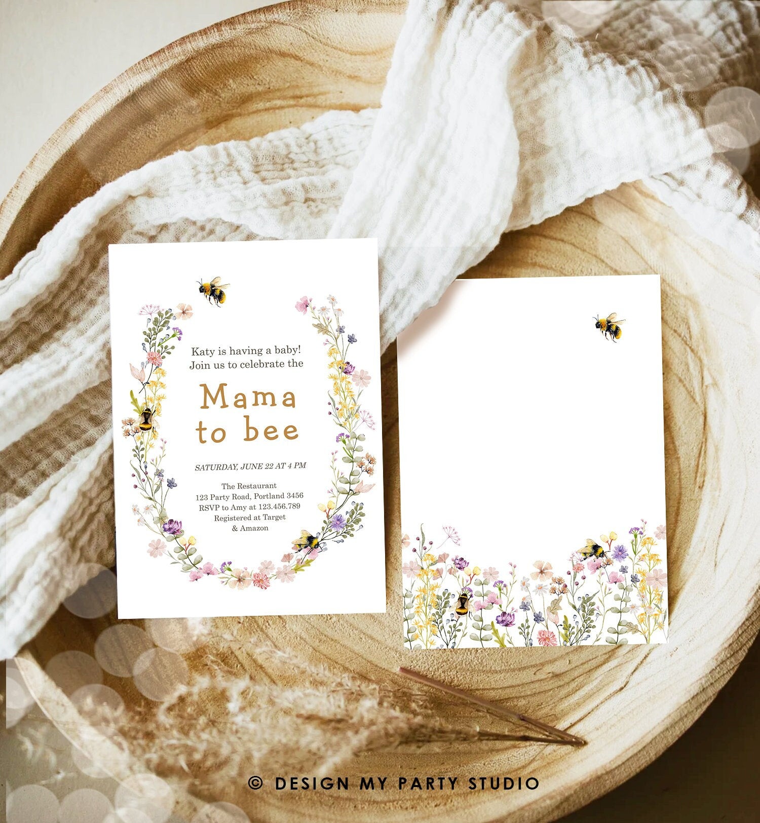 Editable Mama to Bee Invitation Wildflower Baby Shower Bee Honey Boho Mommy to Bee Summer Instant Download Template Digital Corjl 0502