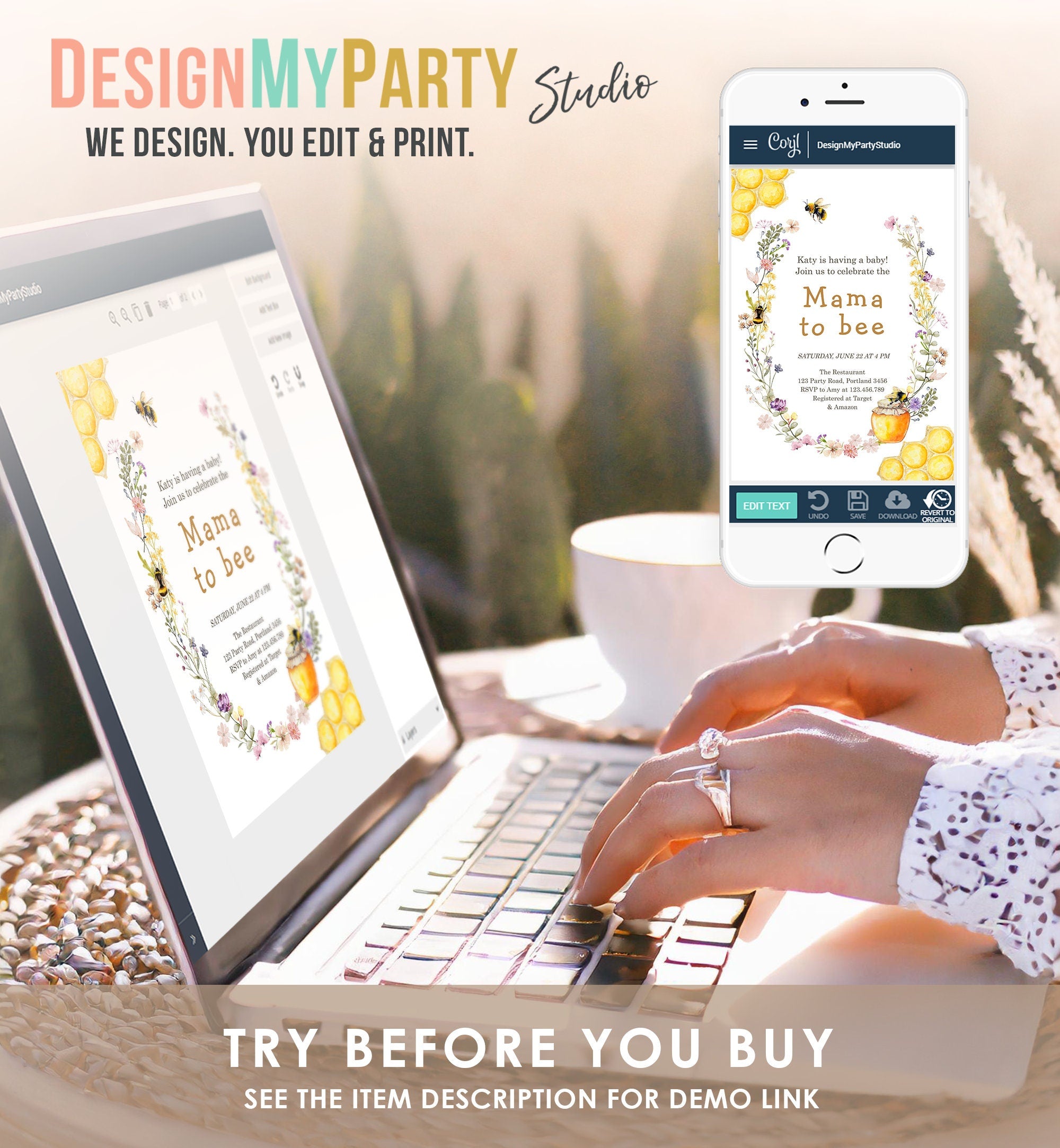 Editable Mama to Bee Invitation Wildflower Baby Shower Bee Honey Boho Mommy to Bee Summer Instant Download Template Digital Evite 0502