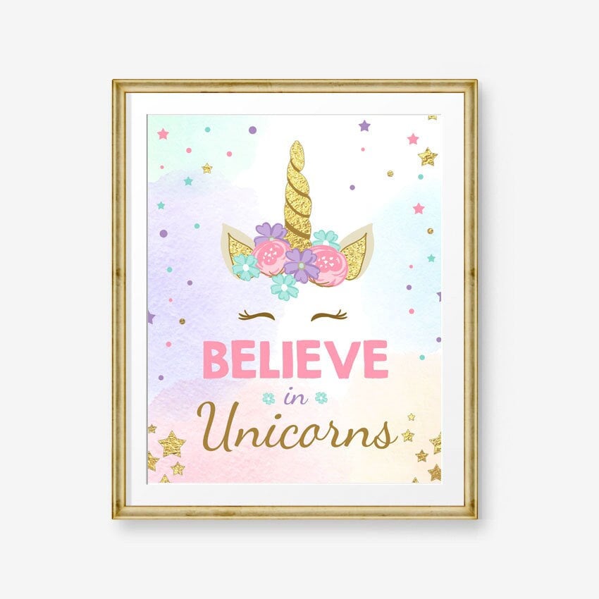 Unicorn Party Sign Unicorn Table Sign Unicorn Birthday Sign Girl Pink and Gold Birthday Decor Believe in Unicorns Digital Printable 0041