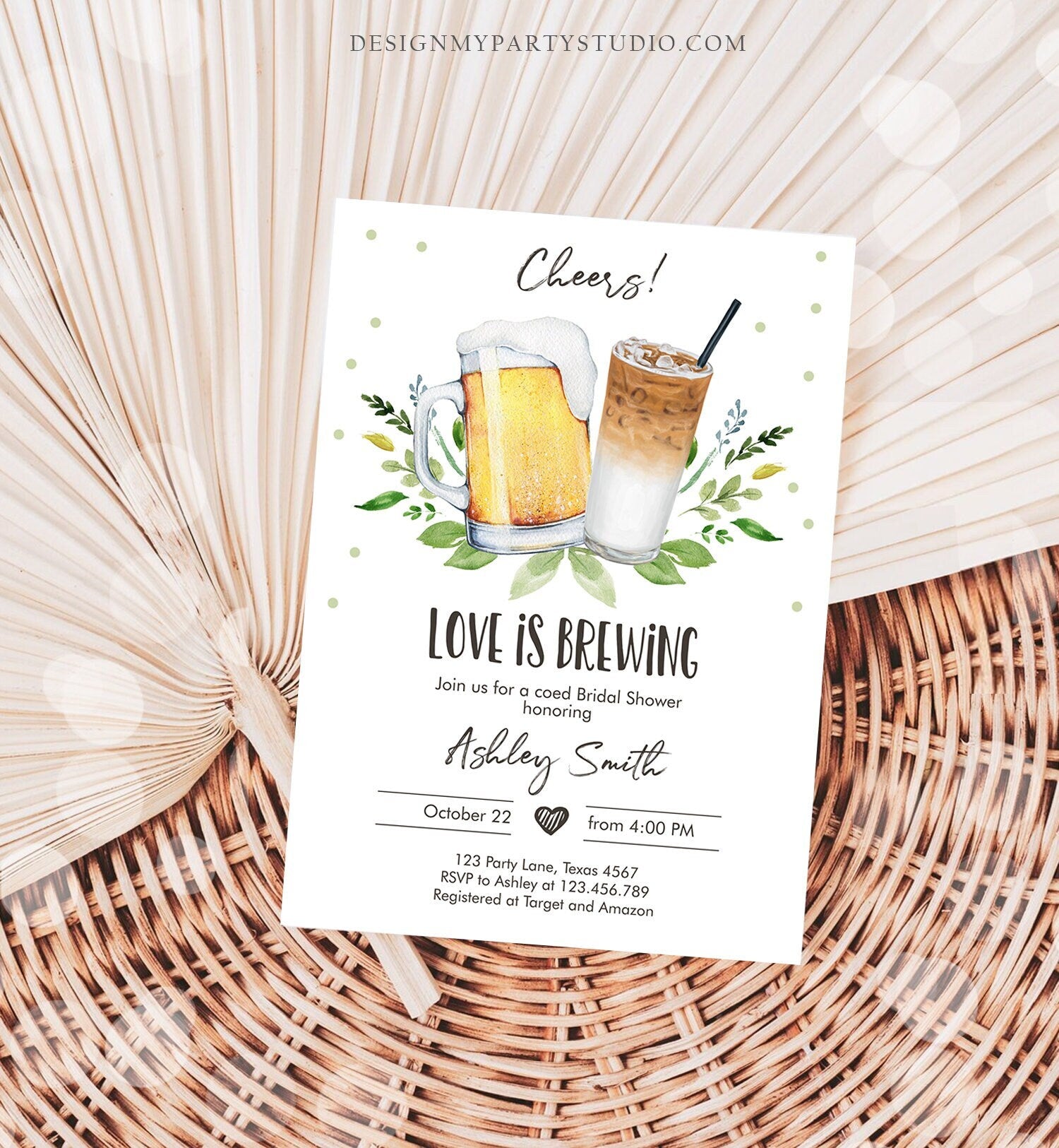 Editable Love is Brewing Invitation Brewing Bridal Shower Invitation Cold Brew Coffee Couples Shower Download Printable Template Corjl 0190