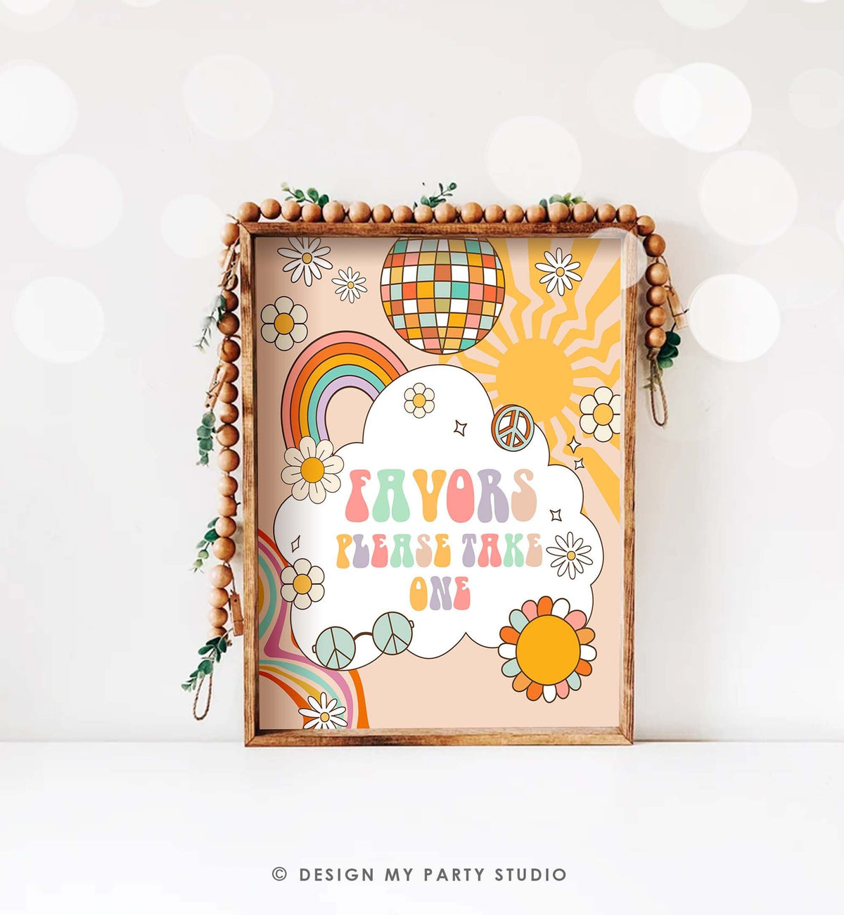 Favors Sign Retro Groovy Birthday Party Floral 70&#39;s Birthday Party Decor Boho Flower Power Girl Gift Table Instant Download Printable 0459