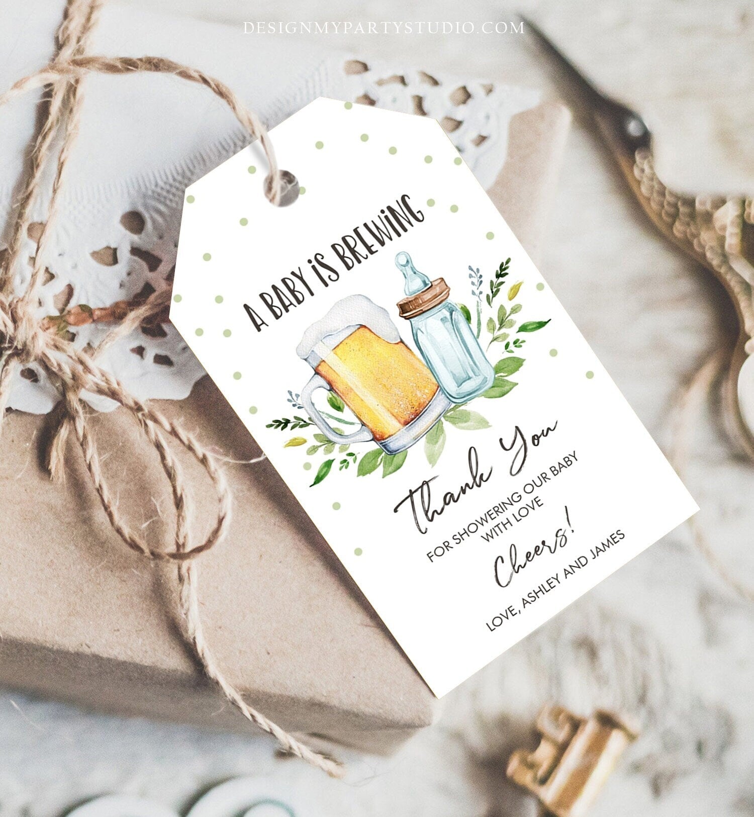 Editable A Baby is Brewing Baby Shower Favor Tags Beer Baby Shower Thank you Tags Brewing Label Neutral Tags Gift Tags Template Corjl 0190