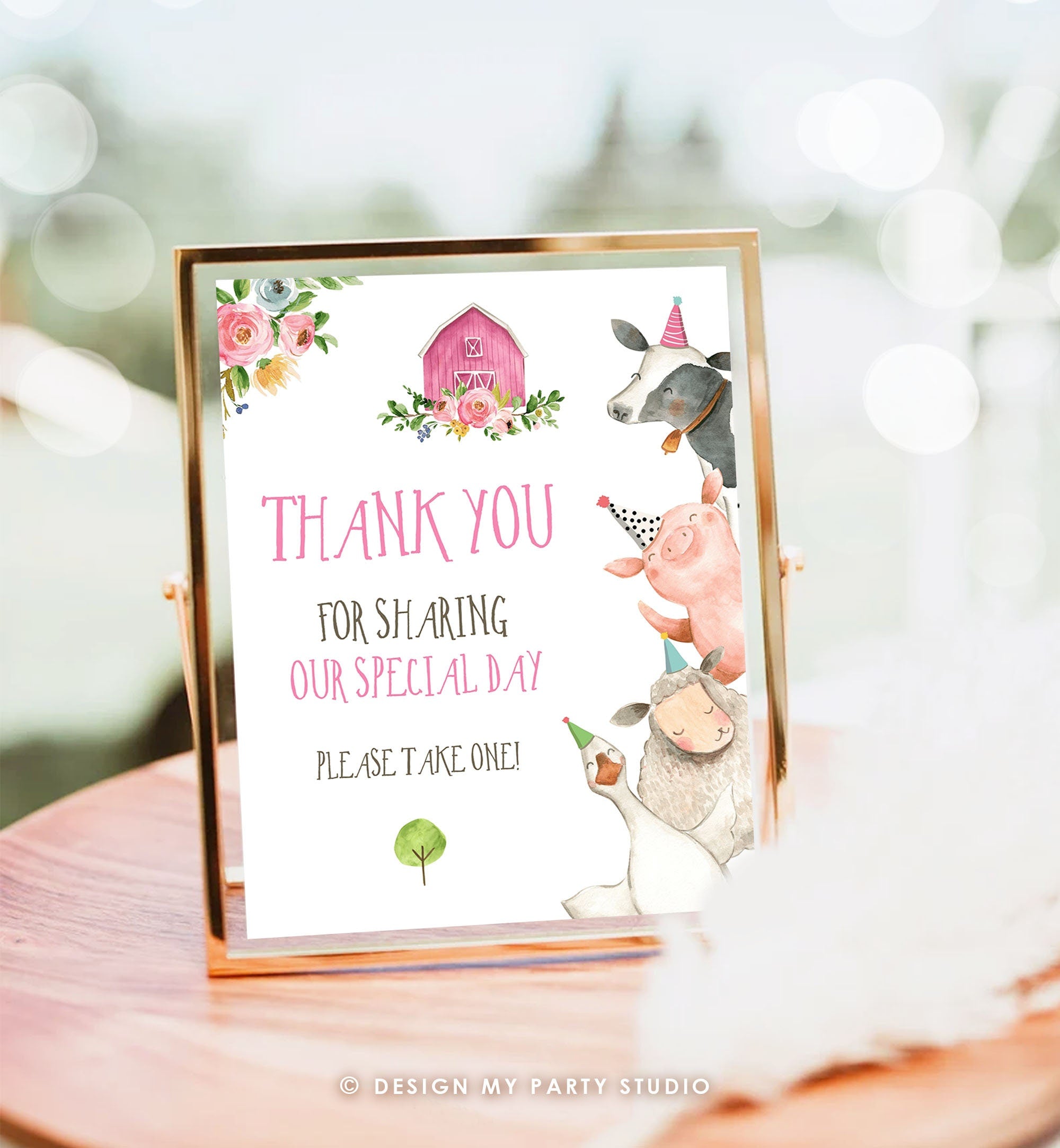 Editable Pink Farm Birthday Thank You Sign Girl Barnyard Party Animals Poster Farm Animals Decor Digital Download Template Printable 0155