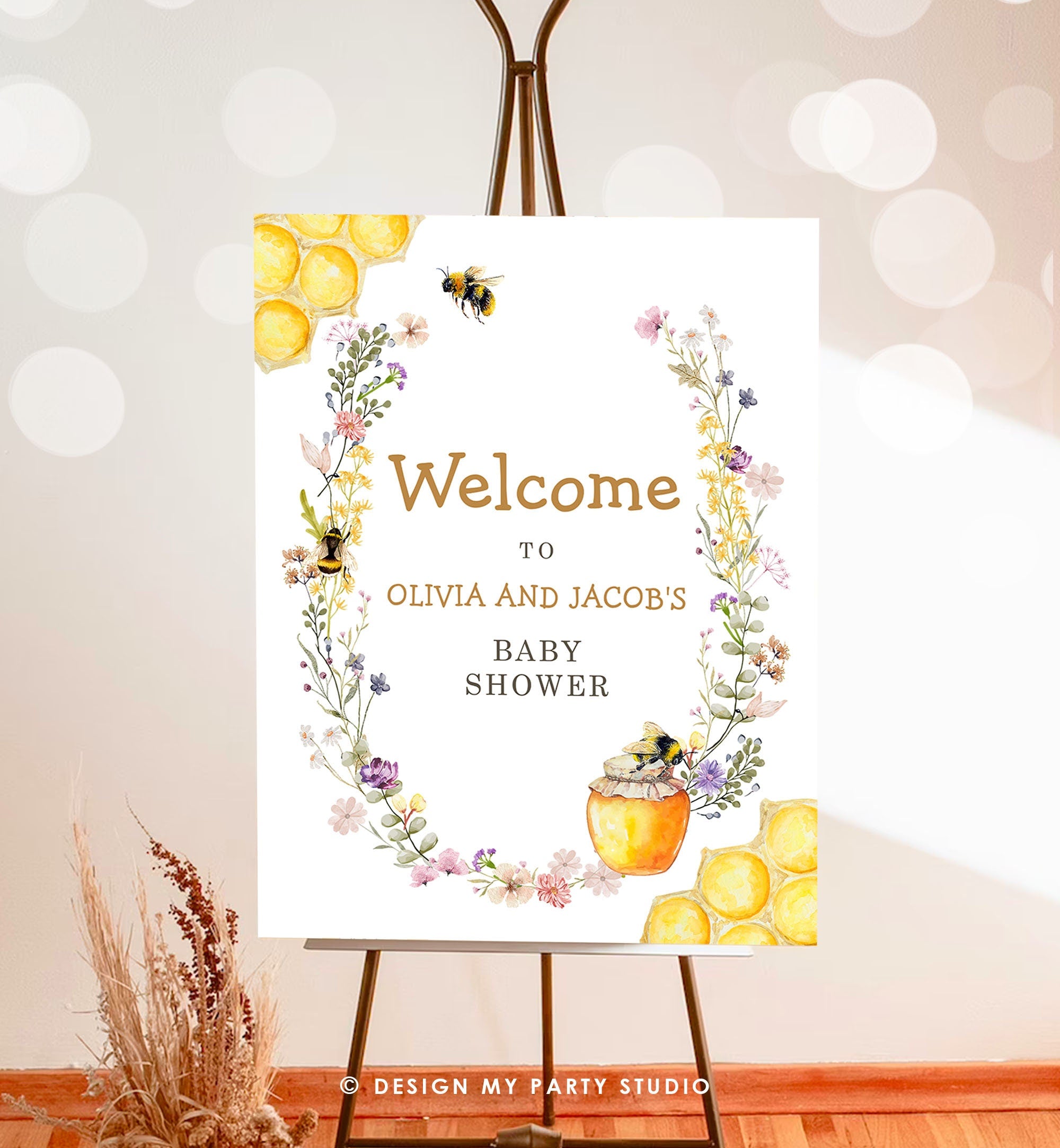 Editable Bee Welcome Sign Honey Baby Shower Mama to Bee Yard Sign Sweet as Can Bee Birthday Summer Poster Digital Template Printable 0502