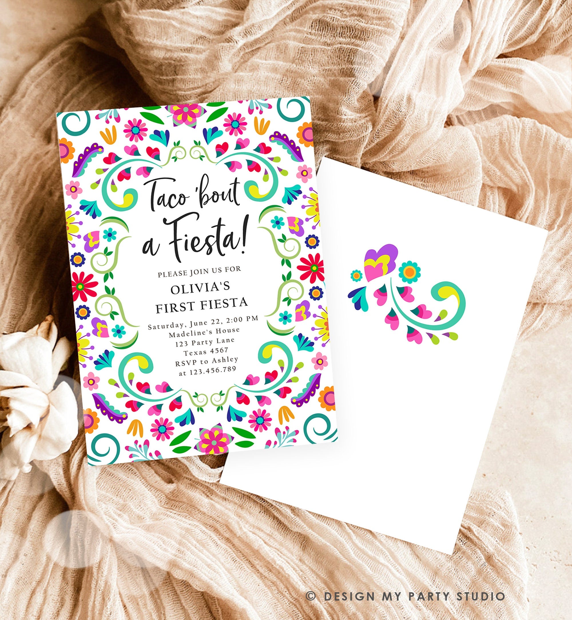 Editable Taco Bout a Fiesta Birthday Invitation Fiesta ANY AGE Floral Mexican Party Cinco de Mayo Download Printable Corjl Template 0466