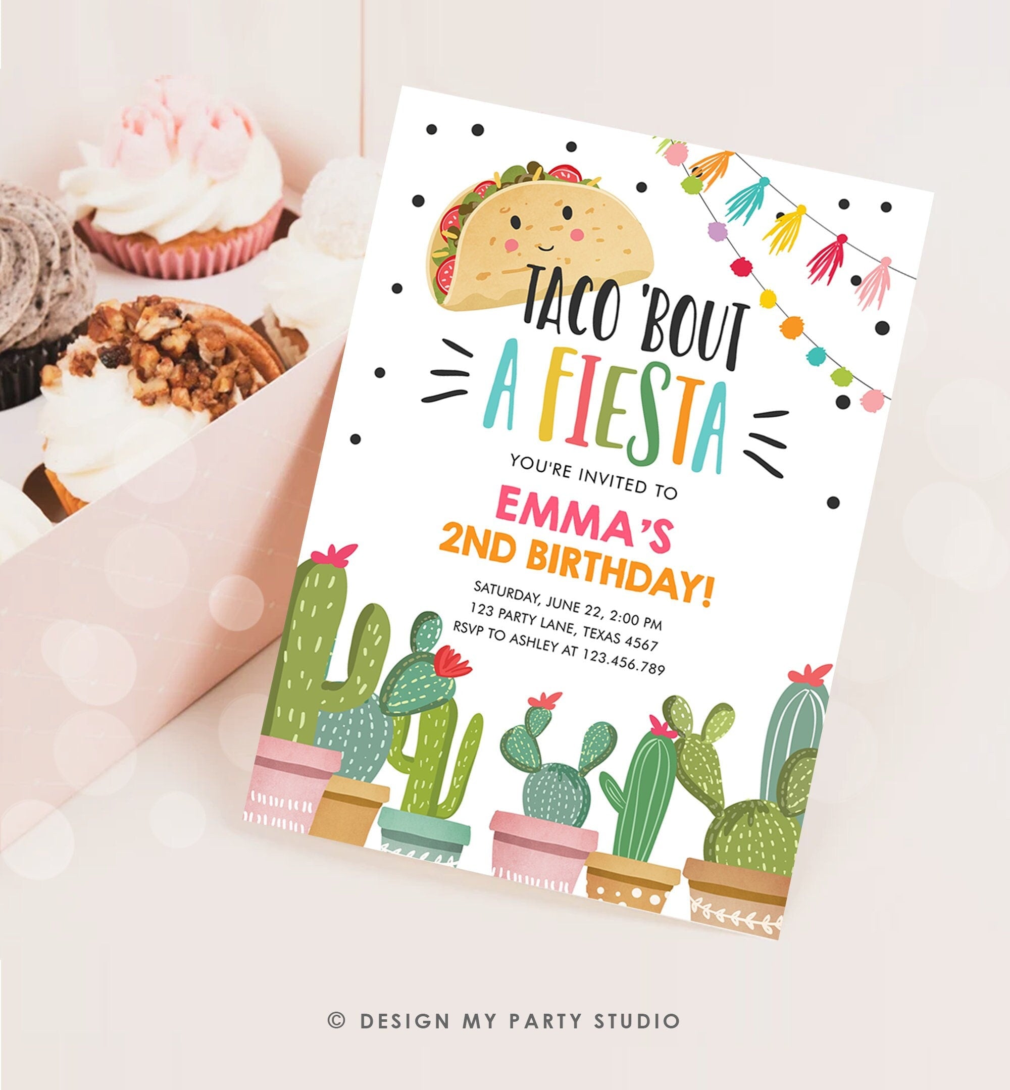 Editable Taco Bout a Fiesta Birthday Invitation ANY AGE Girl Pink Cactus Party Mexican Cinco de Mayo Download Corjl Template Printable 0254