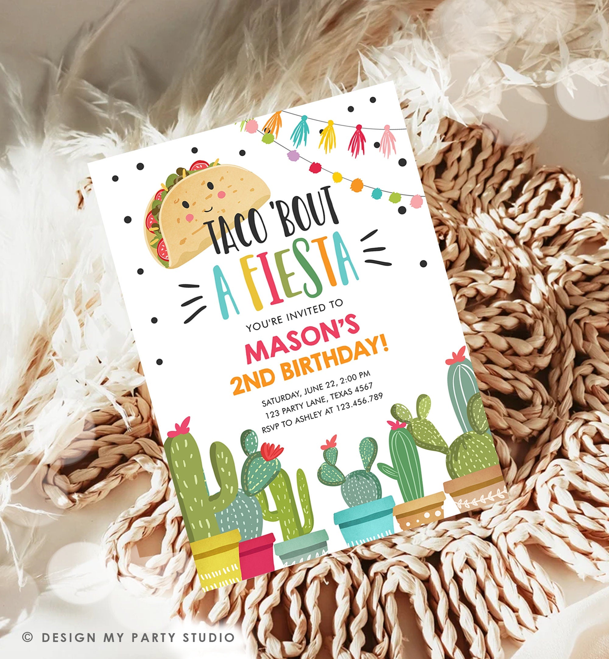 Editable Taco Bout a Fiesta Birthday Invitation ANY AGE Boy 1st Party Mexican Cinco de Mayo Cactus Download Printable Corjl Template 0254