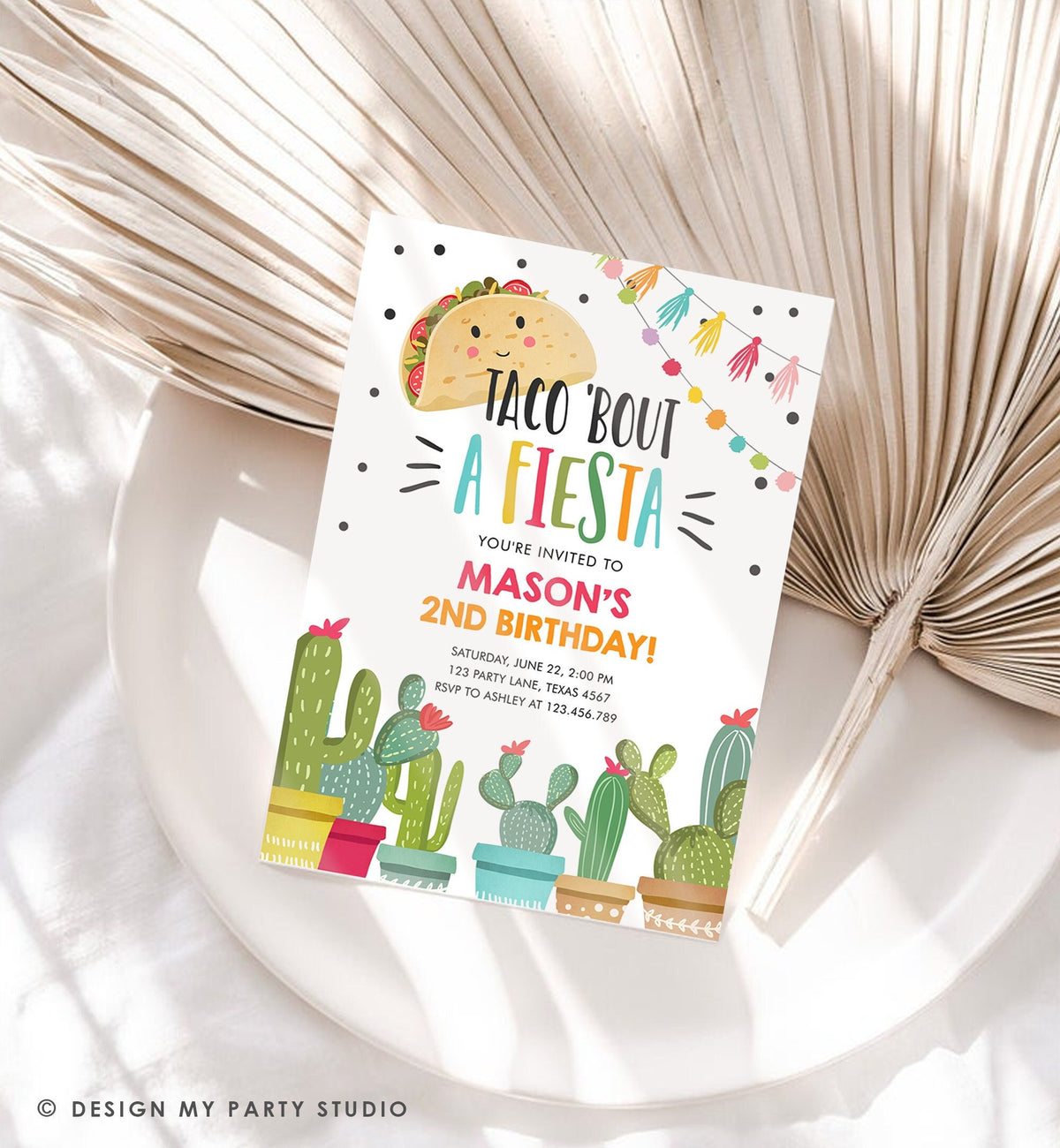 Editable Taco Bout a Fiesta Birthday Invitation ANY AGE Boy 1st Party Mexican Cinco de Mayo Cactus Download Printable Corjl Template 0254