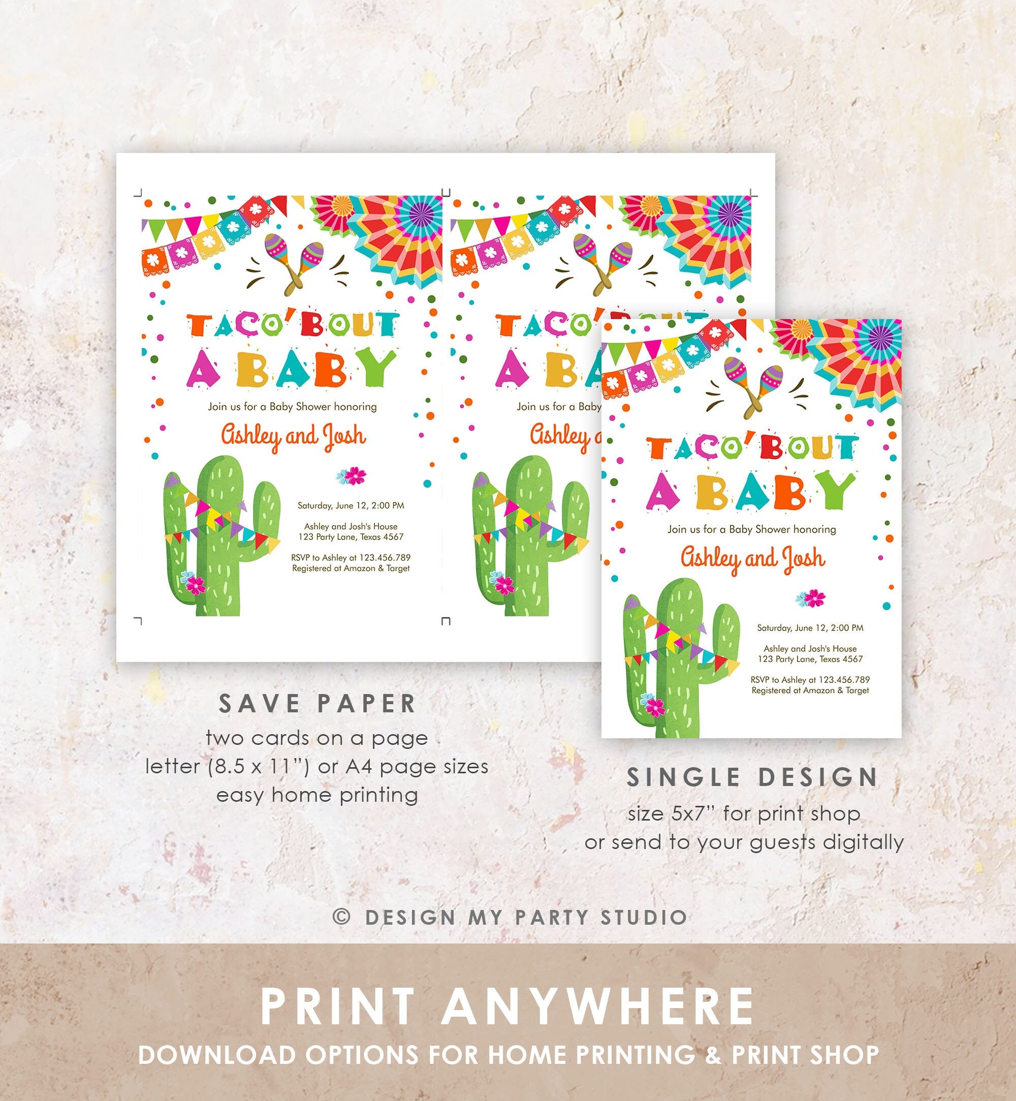 Editable Taco Bout A Baby Baby Shower Invitation Fiesta Cactus Mexican Couples Coed Shower Instant Download Printable Corjl Template 0045