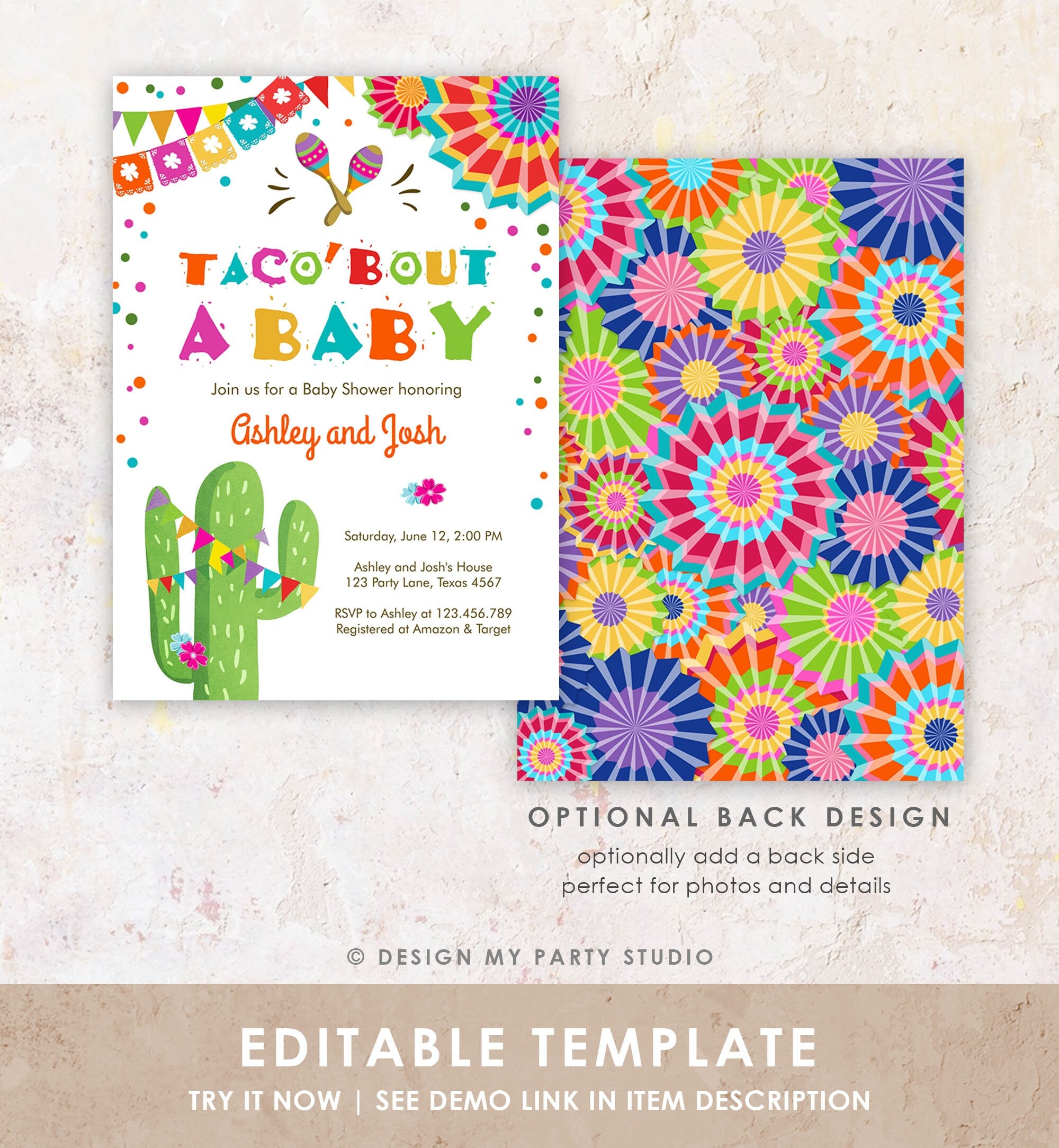 Editable Taco Bout A Baby Baby Shower Invitation Fiesta Cactus Mexican Couples Coed Shower Instant Download Printable Corjl Template 0045