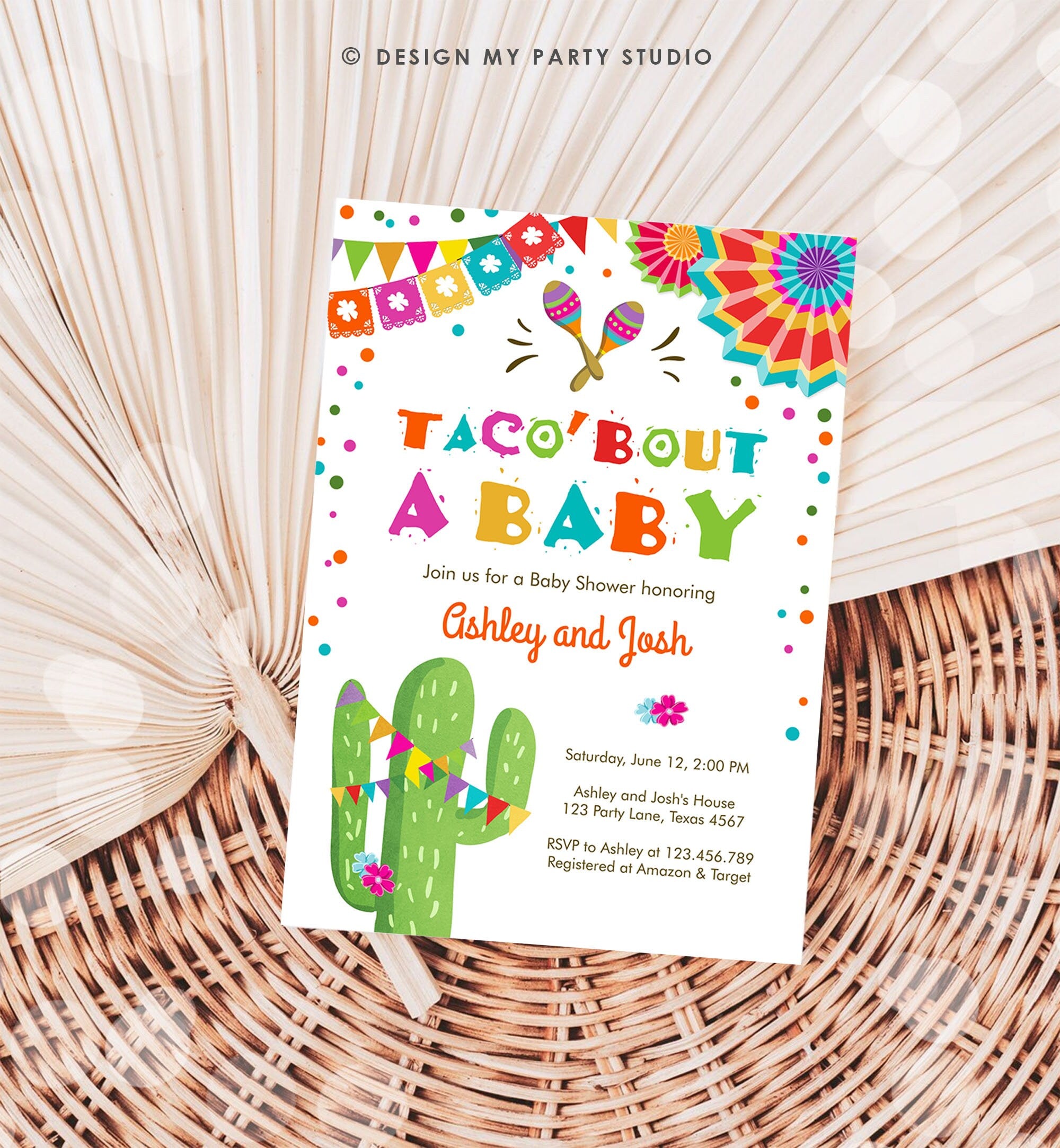 Editable Taco Bout A Baby Baby Shower Invitation Fiesta Cactus Mexican Couples Coed Shower Instant Download Printable Corjl Template 0045