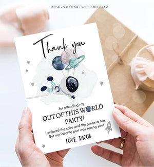 Editable Space Birthday Thank You Card Space Astronaut Thank You Note Planets Boy Blue Download Printable Template Digital Corjl 0366