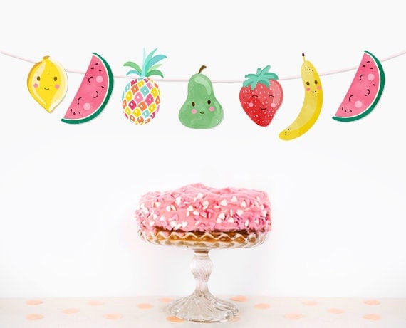 Fruit Birthday Banner Fruit Birthday Garland Two-tti Frutti Birthday Decor Party Decorations Fruits Fruit Banner DIY PRINTABLE Digital 0139