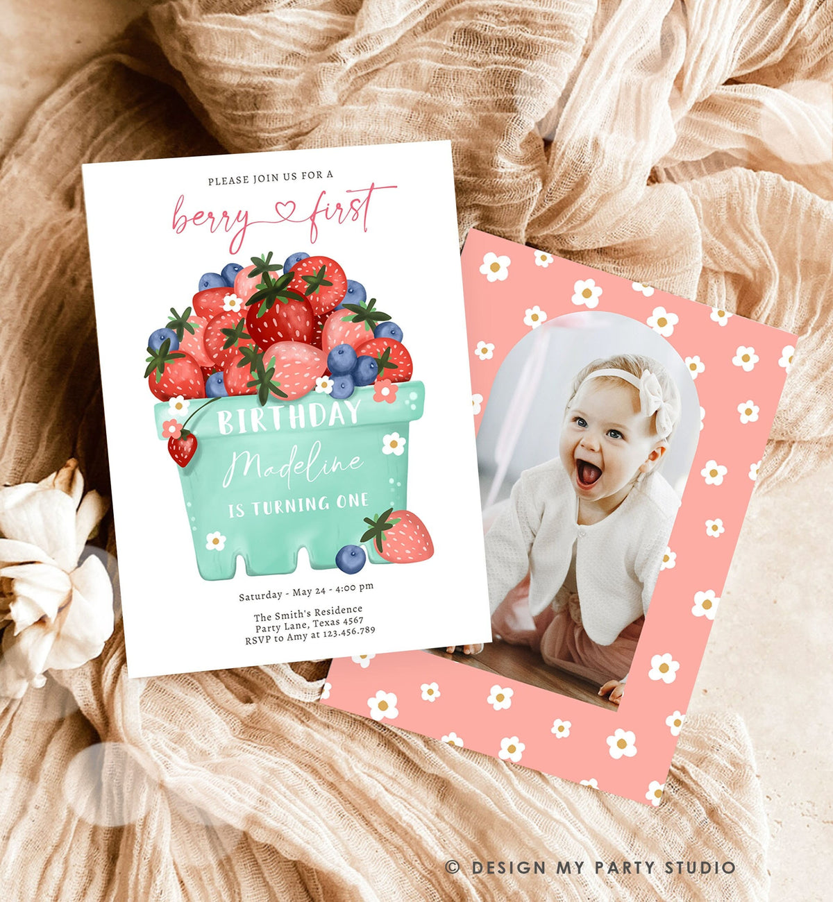 Editable Berry Sweet Birthday Invitation Blueberry Strawberry Picking Party Farmers Market Twin Printable Template Corjl Digital 0506